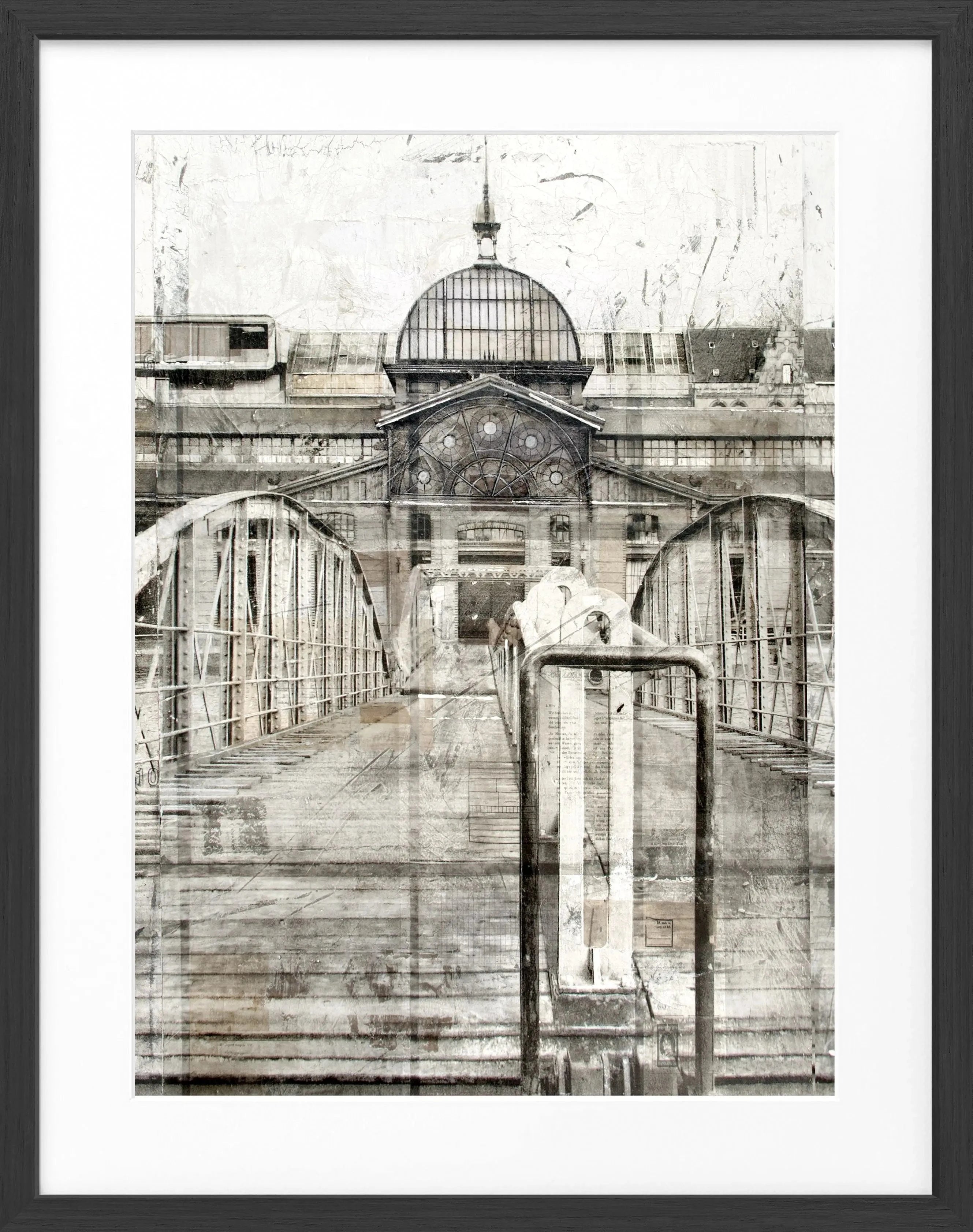Schwarz-weißes Poster mit Rahmen, Hamburg Fischmarkt, von Cosman-Photocollection, Maße 25x31 cm, dekoratives Wandbild