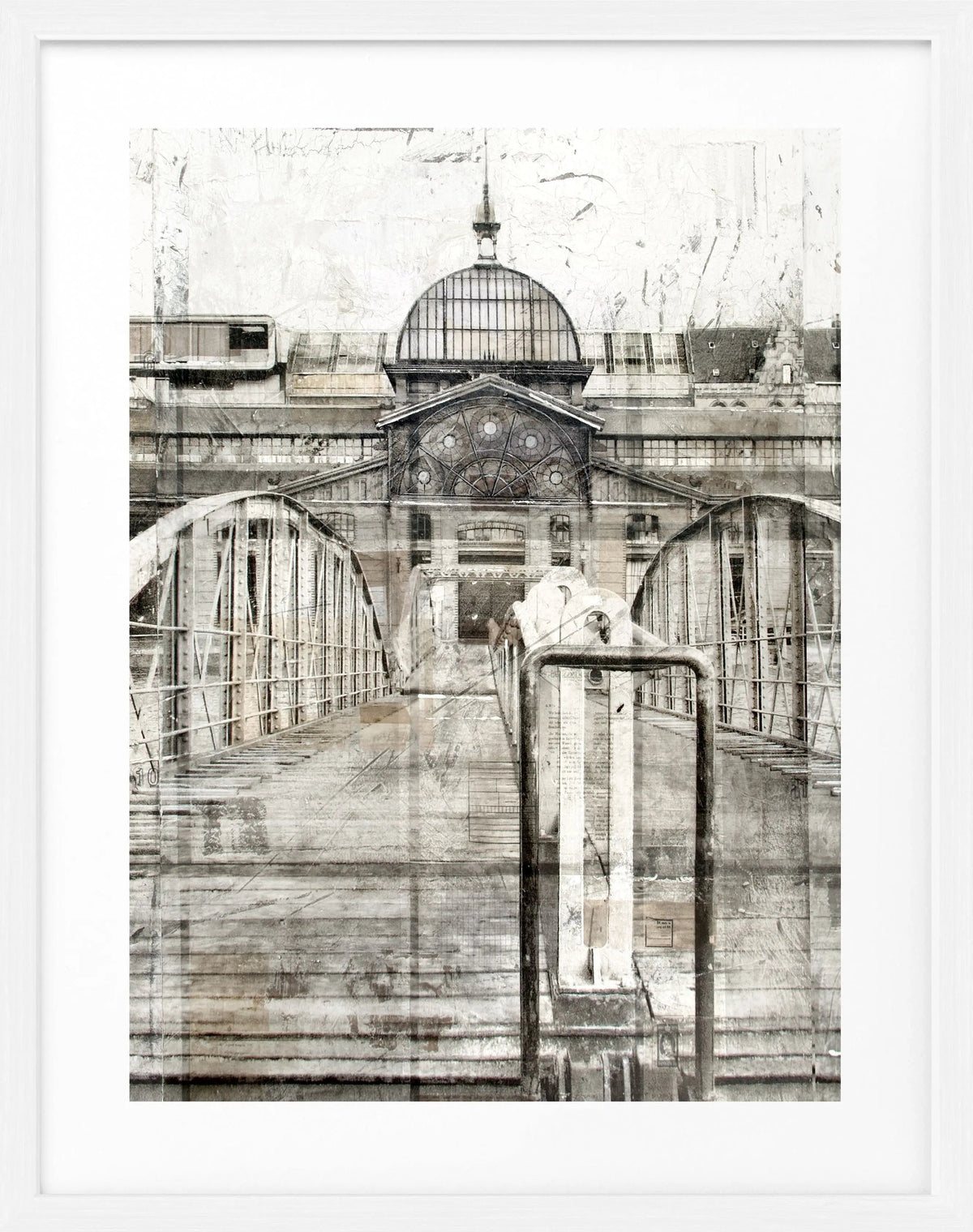 Schwarz-weiß Poster mit Rahmen, Hamburg Fischmarkt, von Cosman-Photocollection, 25x31 cm, dekoratives Wandbild
