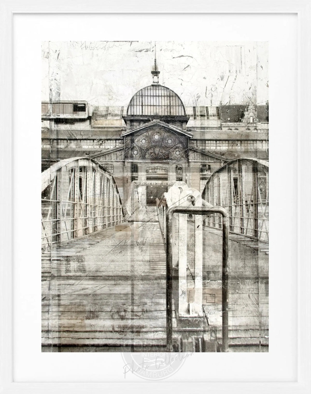 Schwarz-weiß Poster mit Rahmen, Hamburg Fischmarkt, von Cosman-Photocollection, 25x31 cm, dekoratives Wandbild