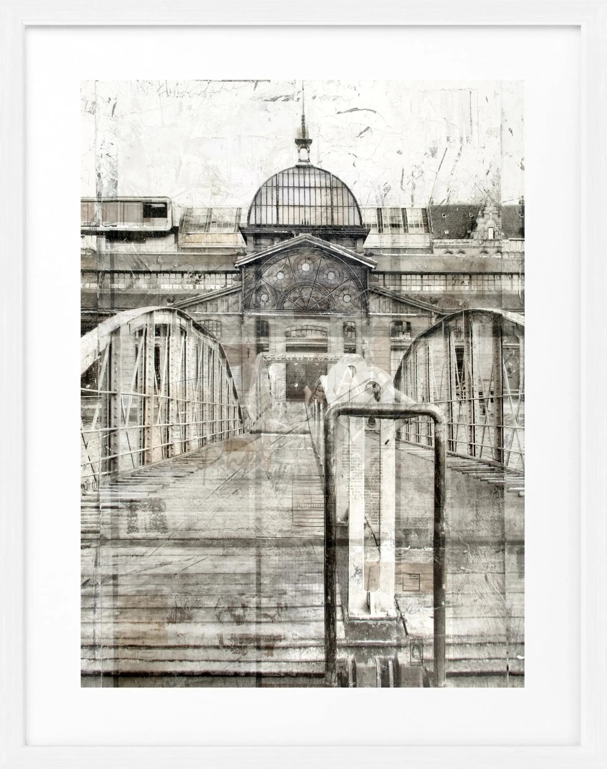 Schwarz-weiß Poster mit Rahmen, Hamburg Fischmarkt, von Cosman-Photocollection, 25x31 cm, dekoratives Wandbild