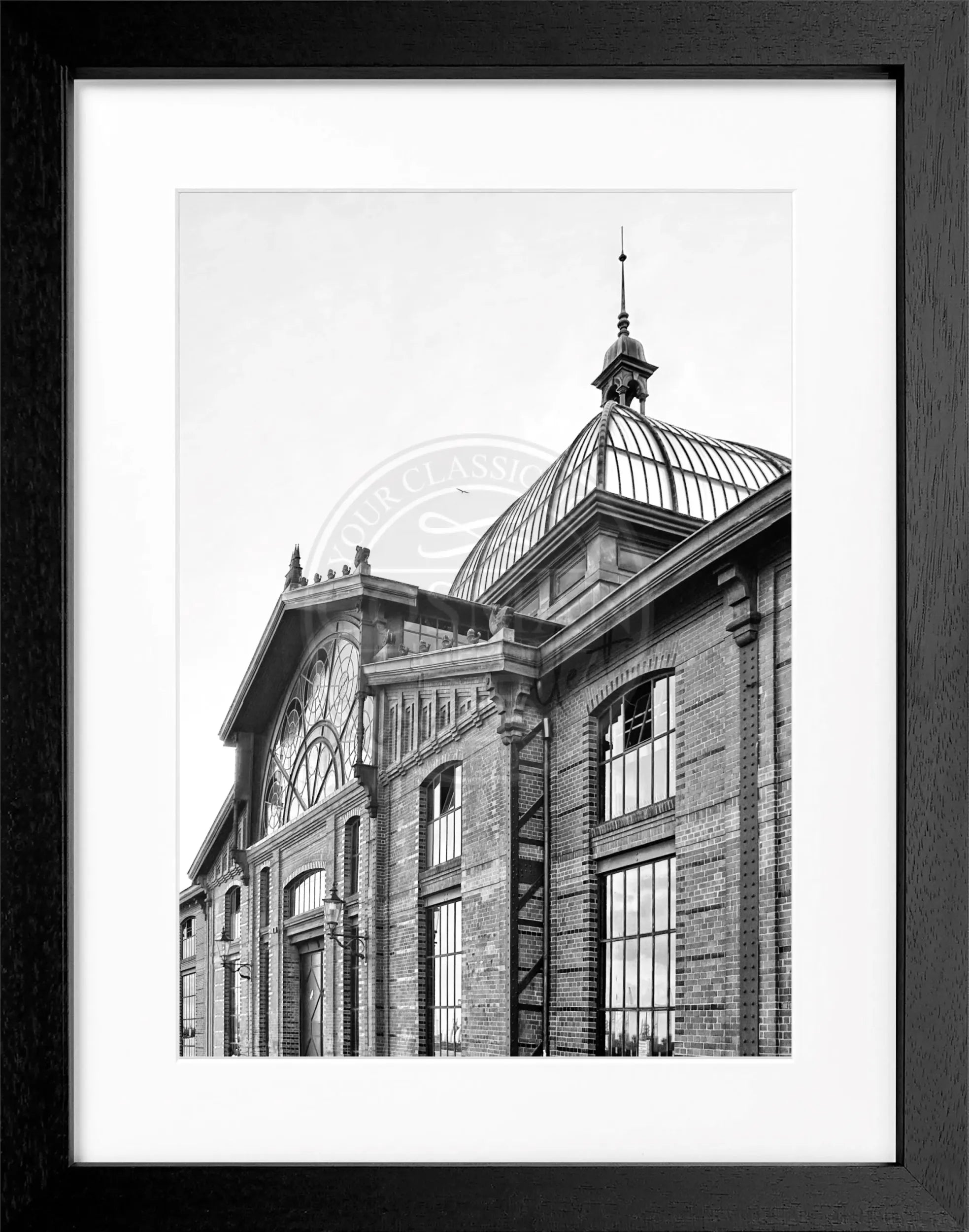 Hafen-Poster mit Rahmen von Cosman-Photocollection, Hamburg Fischmarkt, maritime Stadtansicht, schwarz eingerahmt, 25x31 cm