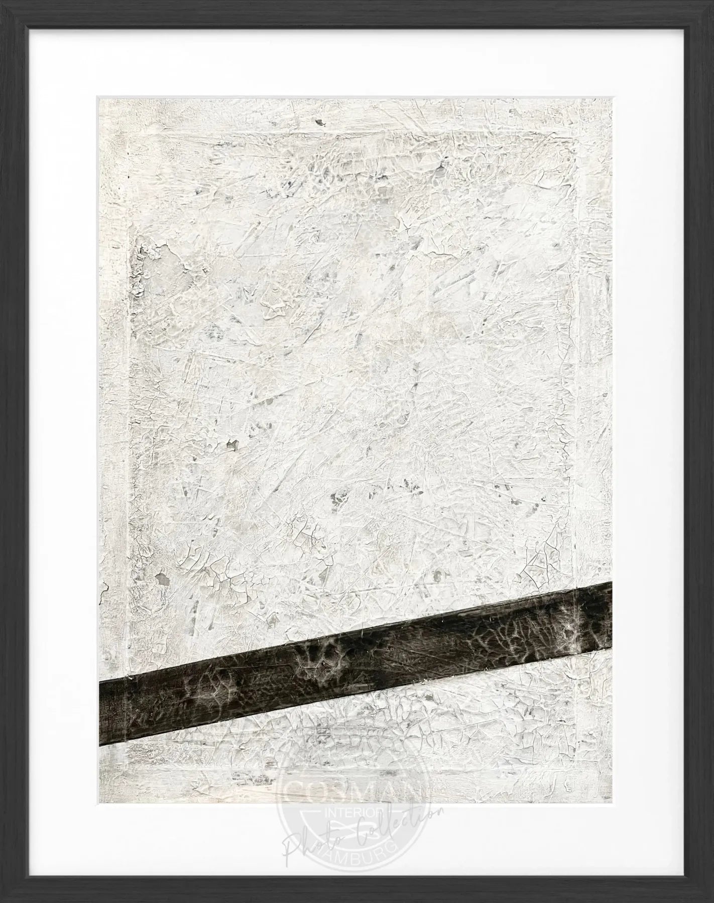 Schwarz-weißes Poster mit Rahmen, Kunstwerk ’Black Line’ von Cosman-Photocollection, 25x31cm, modernes Wandbild