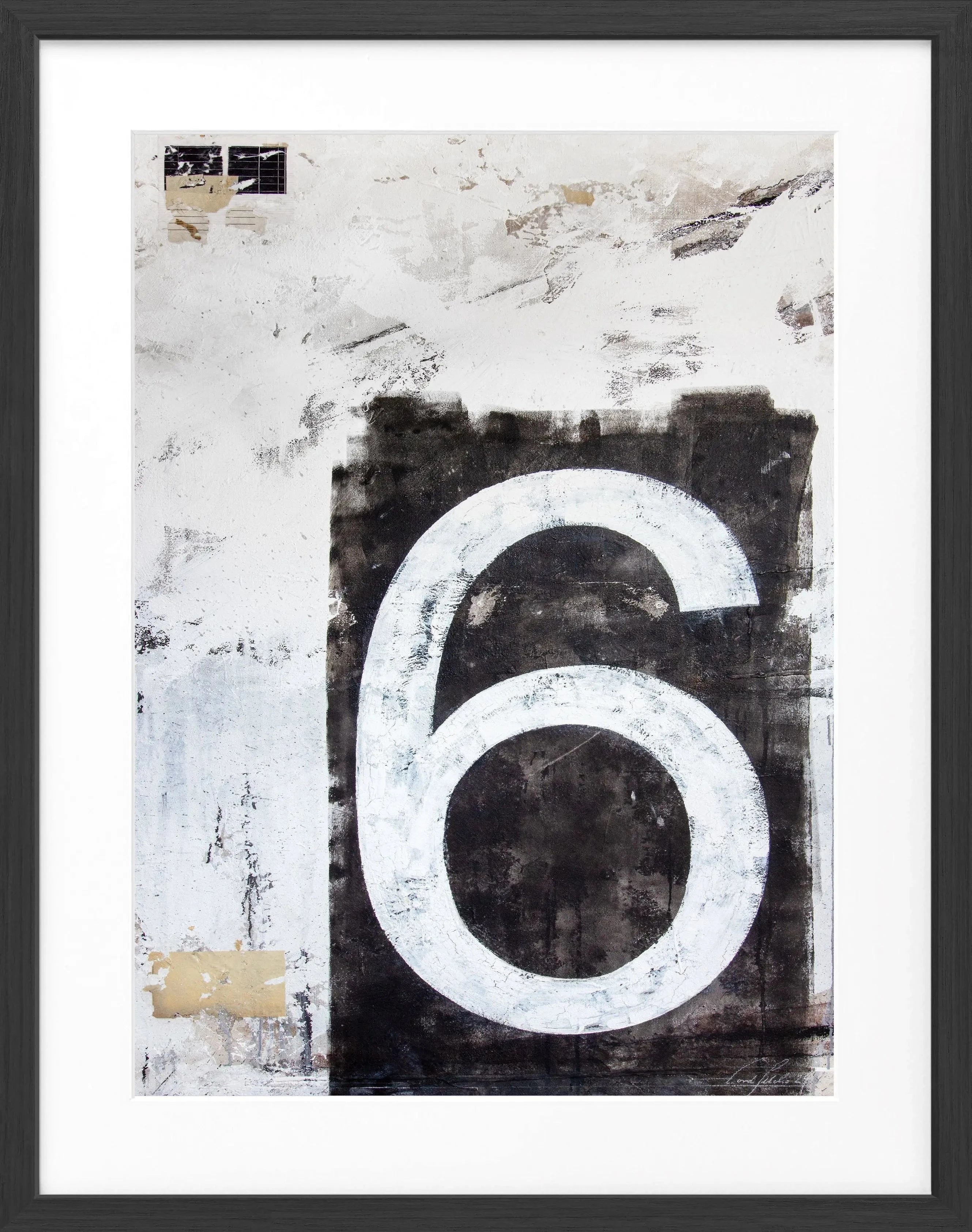 Schwarzweißes Poster mit Rahmen der Kunst ’Zahl sechs’ von Cosman-Photocollection, 25x31cm, modernes Design
