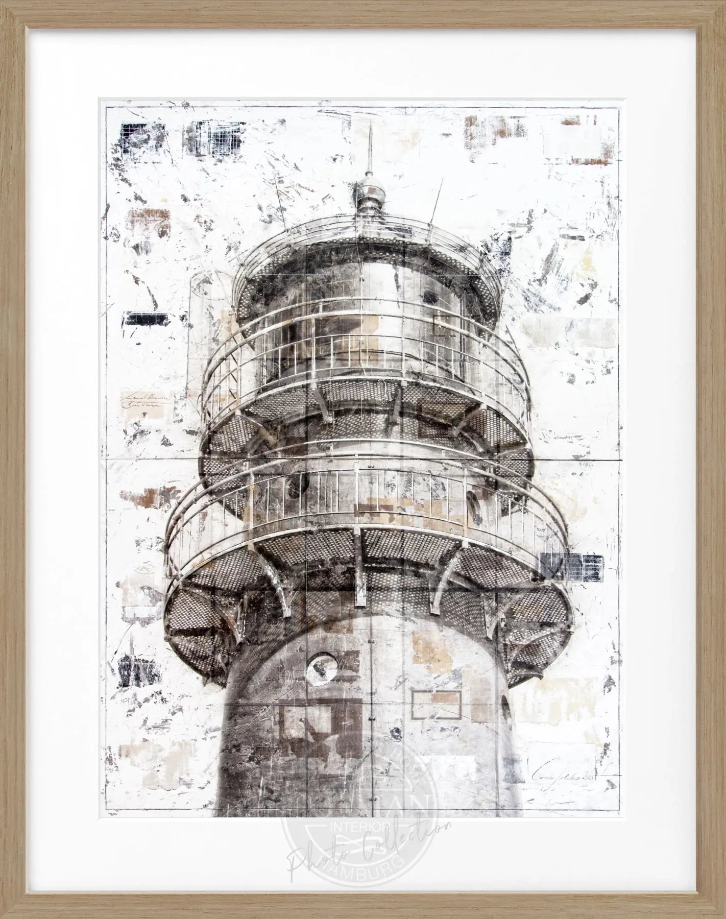 Schwarz umrahmtes Poster mit Leuchtturm in Büsum, Teil der Cosman-Photocollection, Maße 25x31 cm, maritime Dekoration