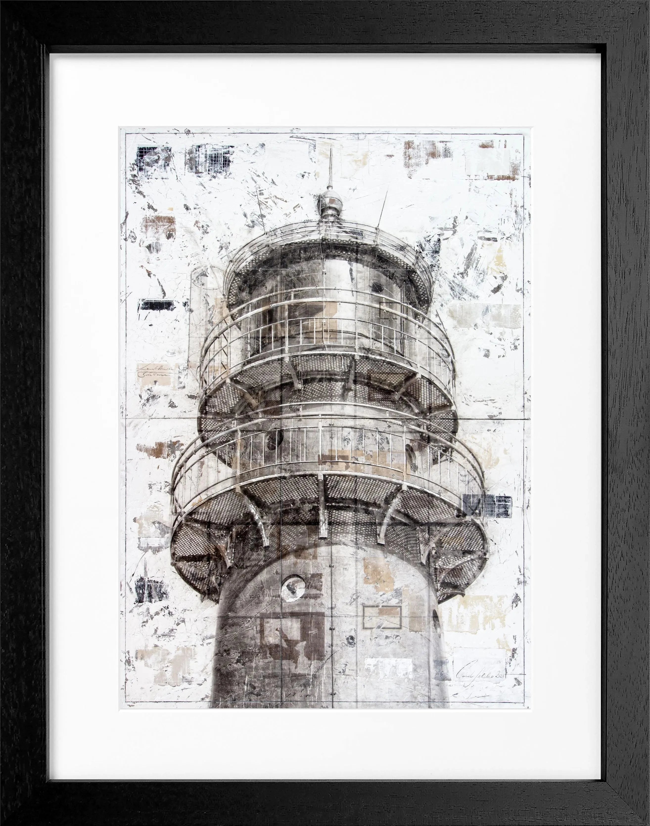 Schwarz-weißes Poster mit Leuchtturm in Rahmen, von Cosman-Photocollection, Maße 25x31 cm, Motiv aus Büsum.