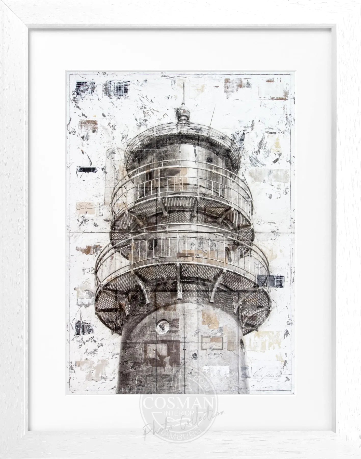 Schwarzweißer Poster mit Rahmen von Leuchtturm Büsum, von Cosman-Photocollection, Maße 25x31 cm, dekoratives Wandbild