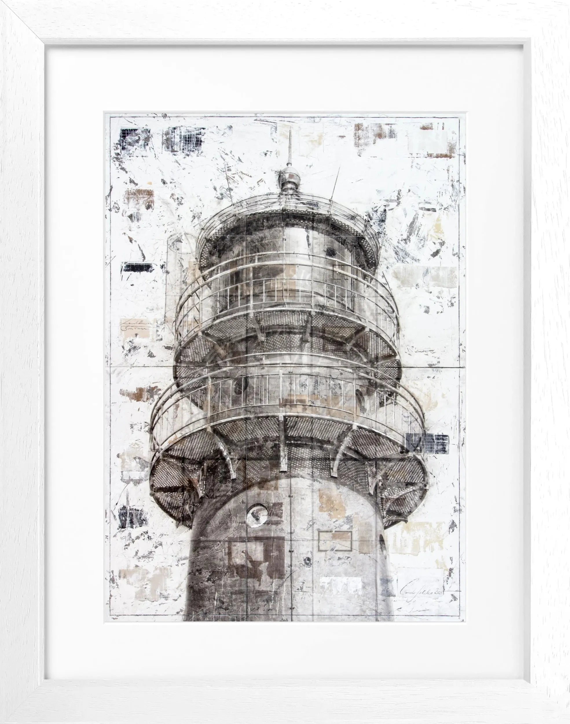 Schwarzweißer Poster mit Rahmen von Leuchtturm Büsum, von Cosman-Photocollection, Maße 25x31 cm, dekoratives Wandbild