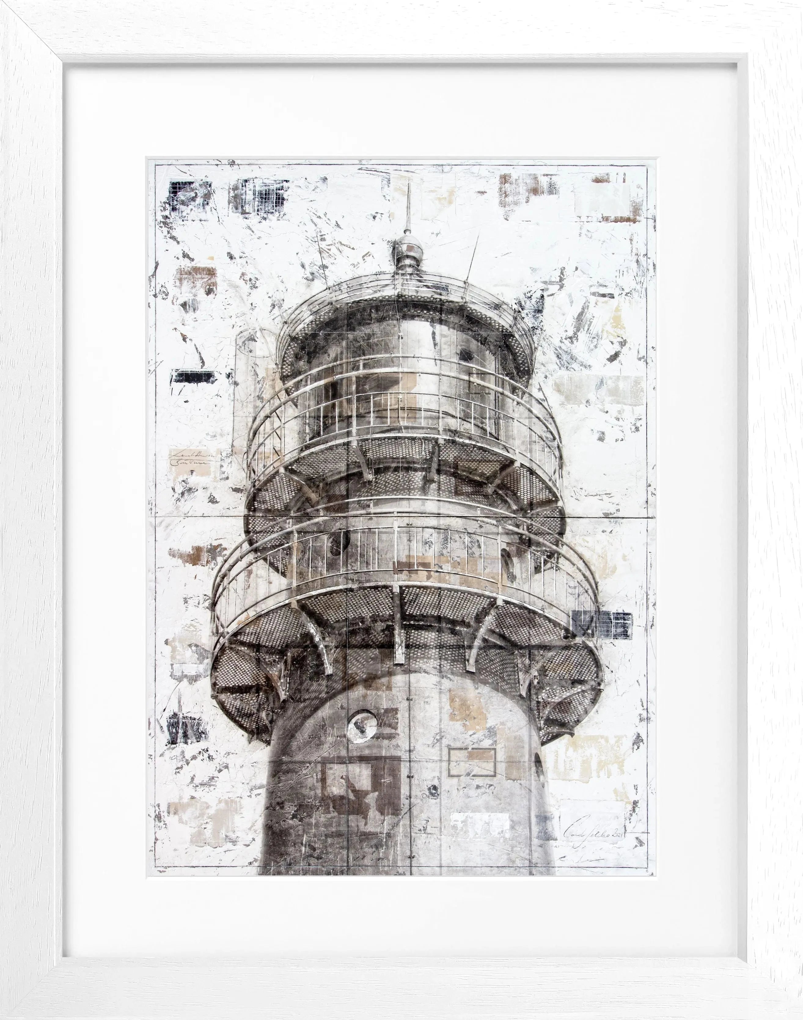 Schwarzweißer Poster mit Rahmen von Leuchtturm Büsum, von Cosman-Photocollection, Maße 25x31 cm, dekoratives Wandbild