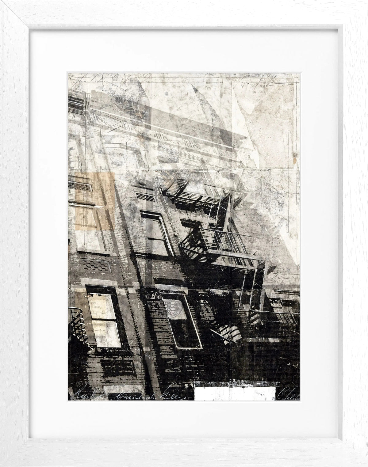 Schwarzes Poster mit Rahmen "NYC Feuertreppe" von Cosman-Photocollection, 25x31 cm, urbanes New York Motiv