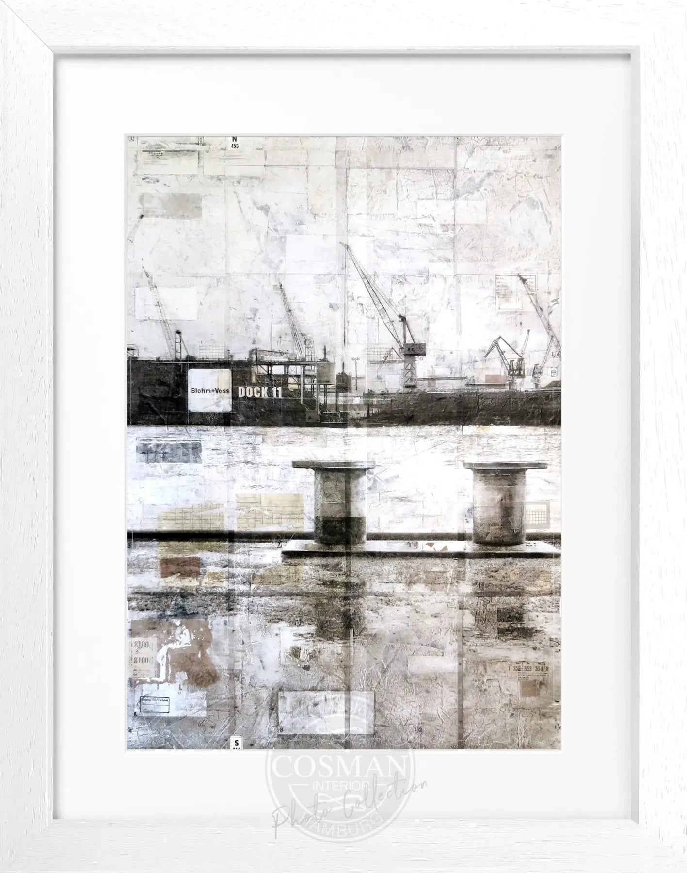 Schwarzer Poster mit Rahmen von Cosman-Photocollection, Poller im Hamburger Hafen, Maße 25x31cm, Wanddekoration