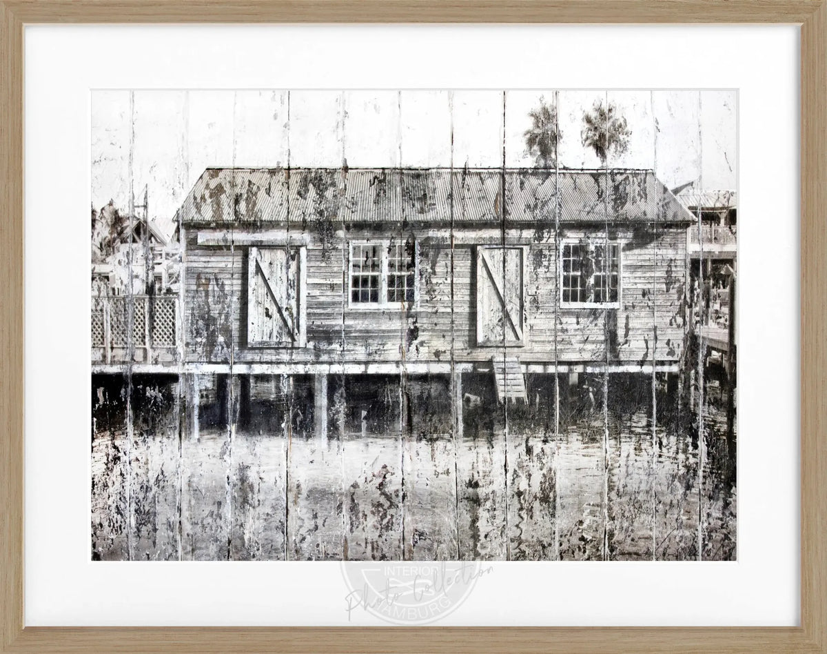 Schwarz gerahgter Poster 'Boat House' Key West von Cosman-Photocollection, 31x25cm, mit maritimen Hausmotiv