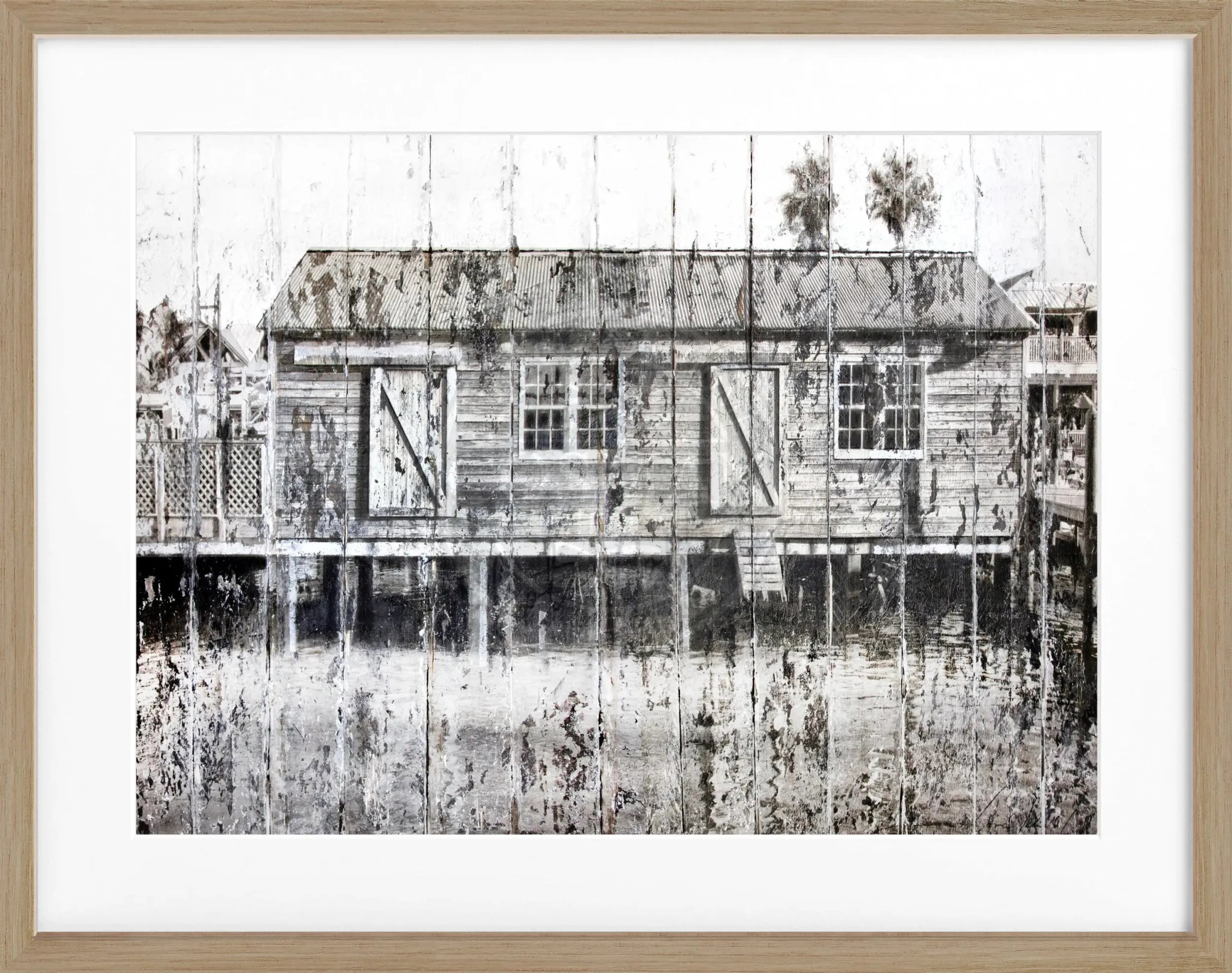 Schwarz gerahgter Poster 'Boat House' Key West von Cosman-Photocollection, 31x25cm, mit maritimen Hausmotiv