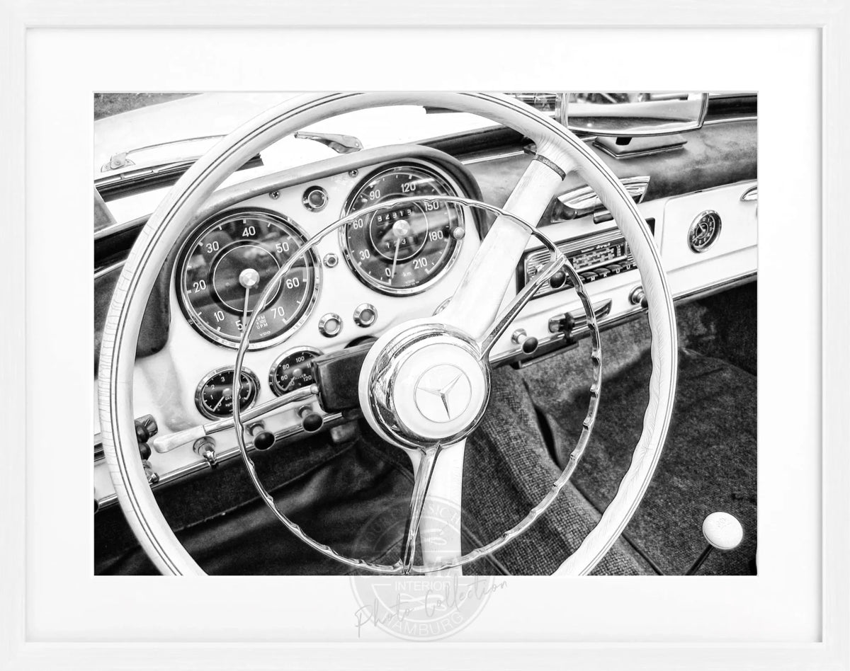 Schwarz-weiß Mercedes Poster mit Rahmen von Cosman-Photocollection, 31x25 cm, modernes Autodesign, Wanddekoration