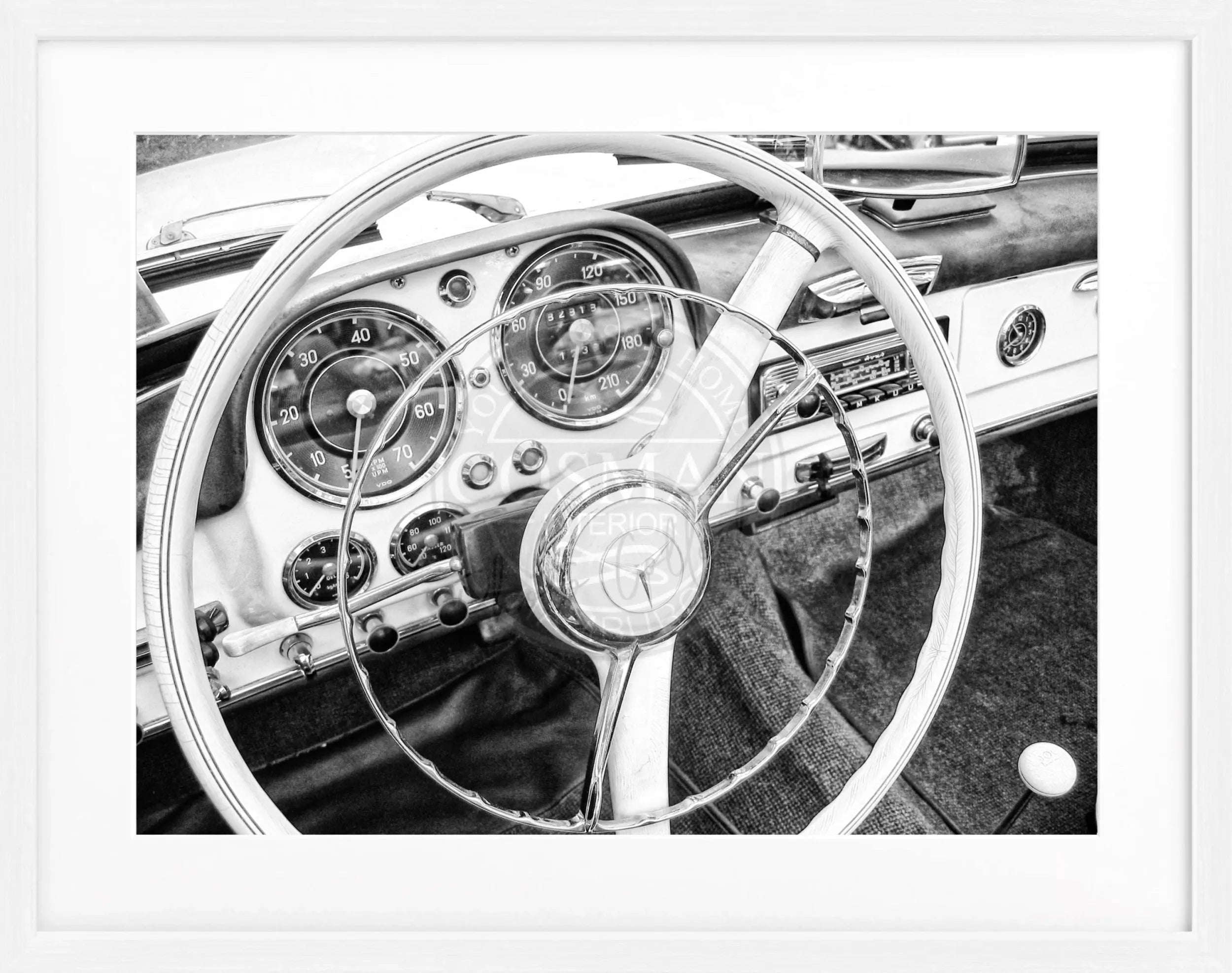 Schwarz-weiß Mercedes Poster mit Rahmen von Cosman-Photocollection, 31x25 cm, modernes Autodesign, Wanddekoration