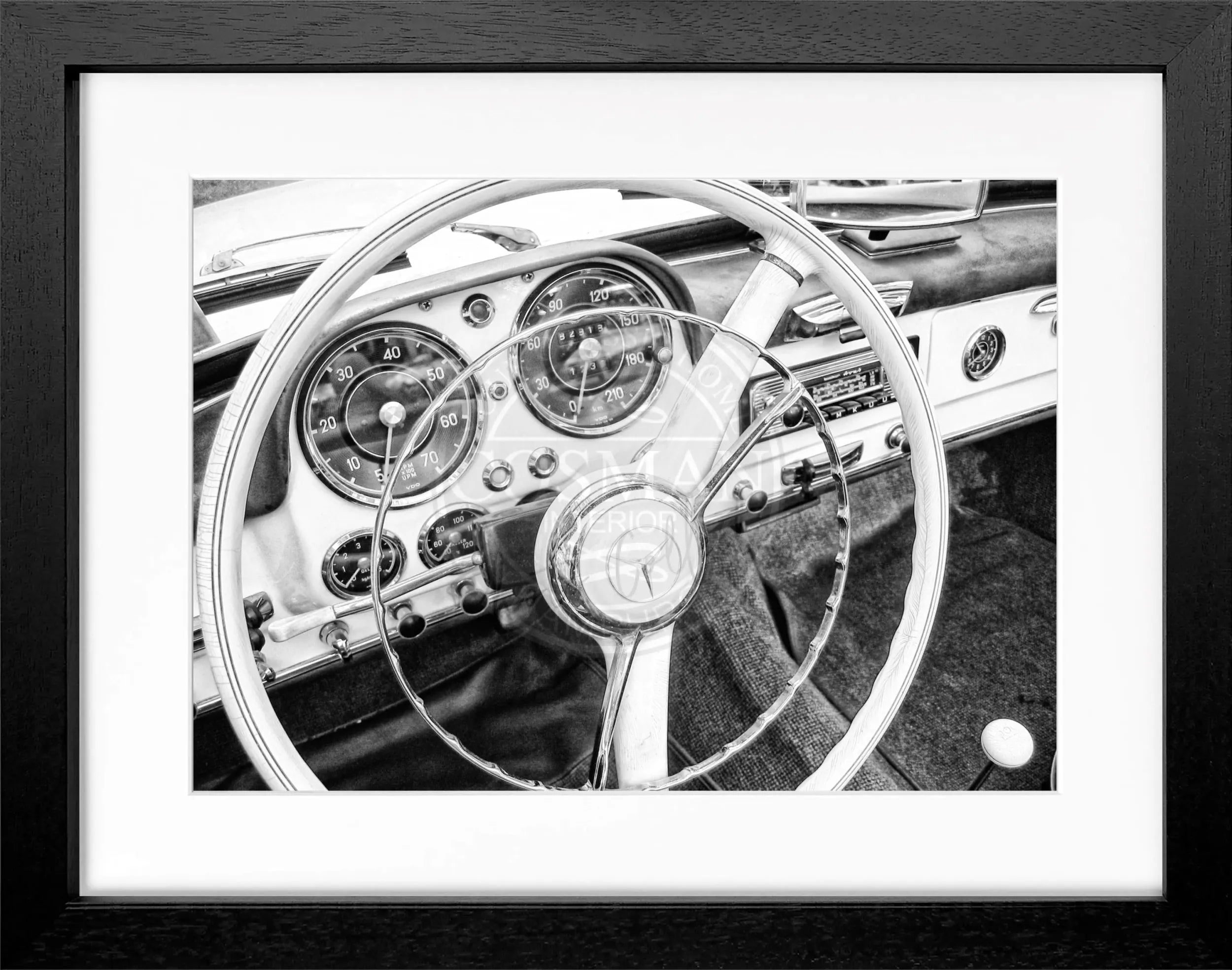 Schwarz-weißes Mercedes-Poster mit Rahmen von Cosman-Photocollection, 31x25 cm, modernes Autodesign für Wanddekoration