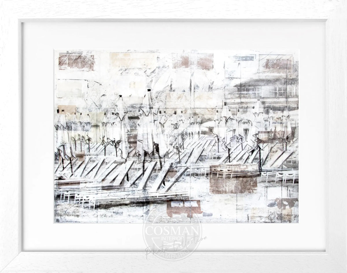Schwarzer Poster mit Rahmen ’Beach’ Hamptons Long Island, Cosman-Photocollection, 31x25 cm, modernes Strandbild.