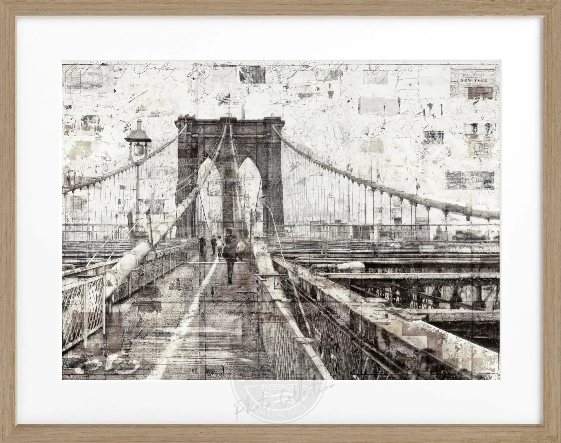 Schwarz-weiß Poster mit Rahmen von der Brooklyn Bridge, von Cosman-Photocollection, Bildgröße 31x25 cm