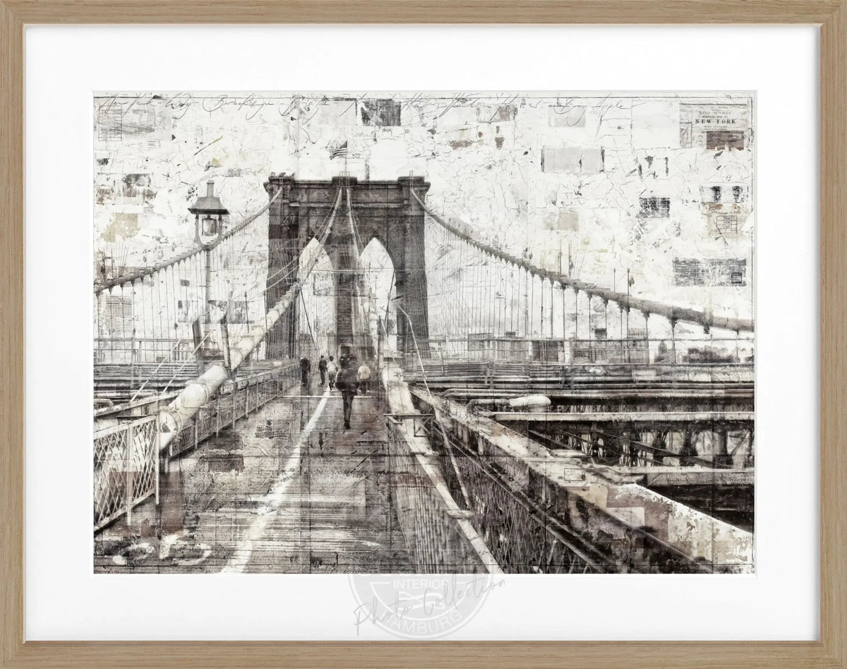 Schwarz-weiß Poster mit Rahmen von der Brooklyn Bridge, von Cosman-Photocollection, Bildgröße 31x25 cm