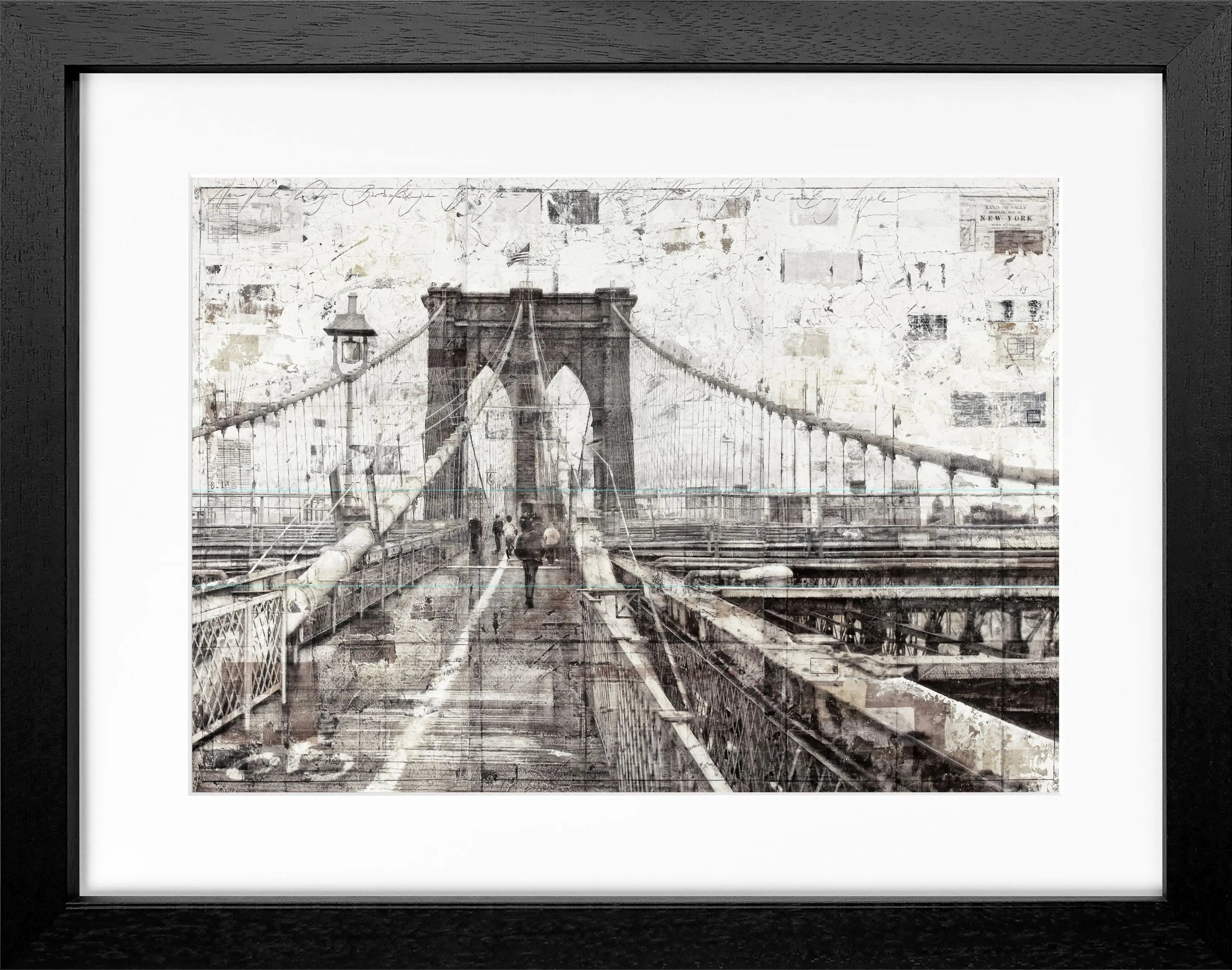 Schwarzweiß-Poster mit Rahmen von Brooklyn Bridge, von Cosman-Photocollection, 31x25 cm, Wanddekoration