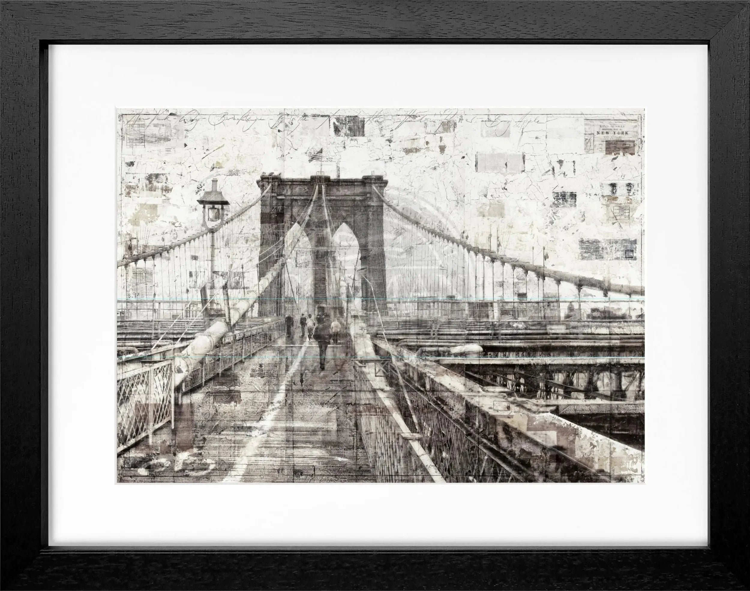 Schwarzweiß-Poster mit Rahmen von Brooklyn Bridge, von Cosman-Photocollection, 31x25 cm, Wanddekoration