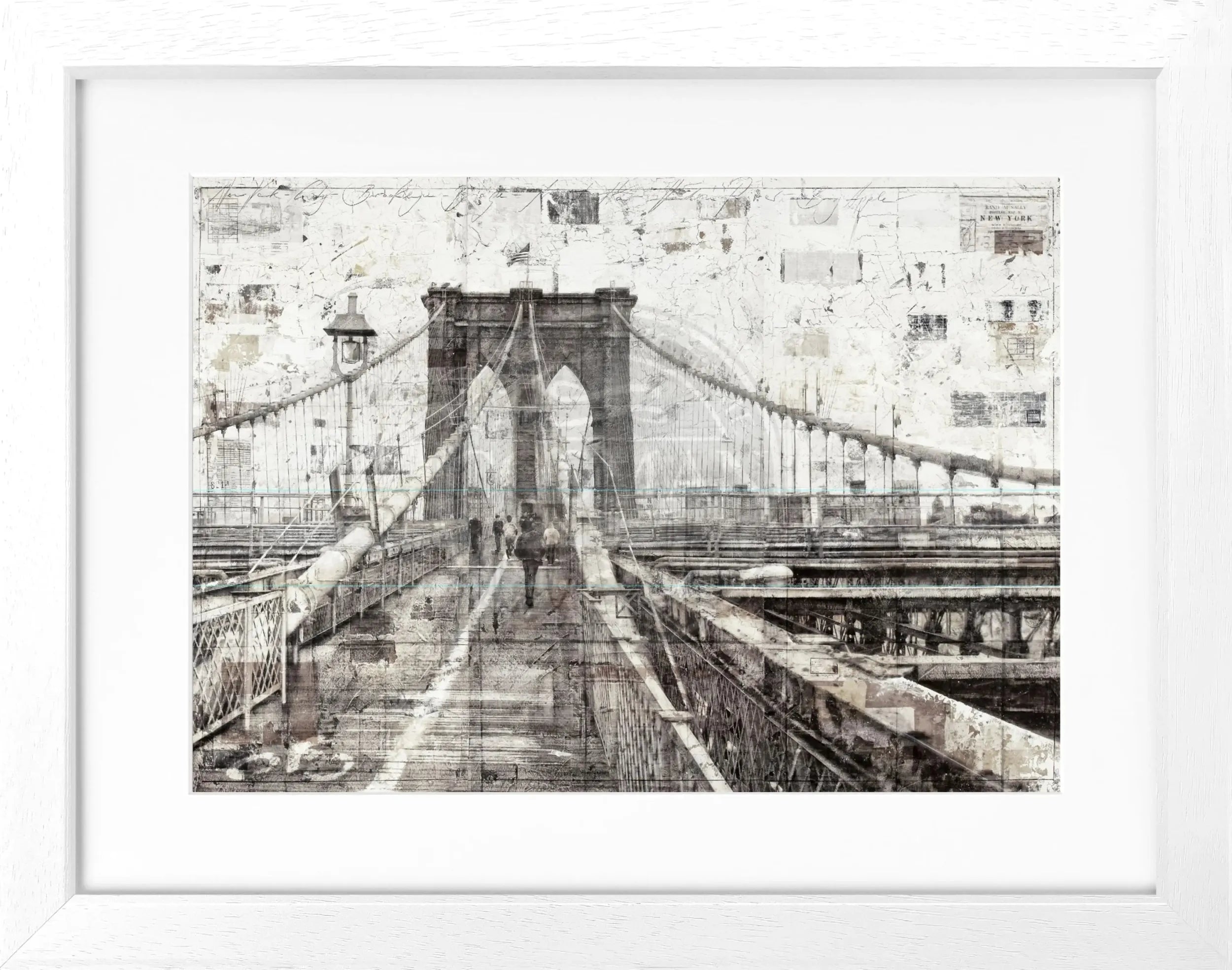 Schwarz-weiß Poster mit Rahmen von der Brooklyn Bridge, von Cosman-Photocollection, 31x25 cm, Kunstdruck für Wanddekoration