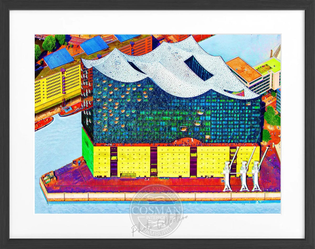Hochwertiges Poster mit Rahmen von Cosman-Photocollection, Hamburg Elbphilharmonie, farbige Edition, 31x25cm