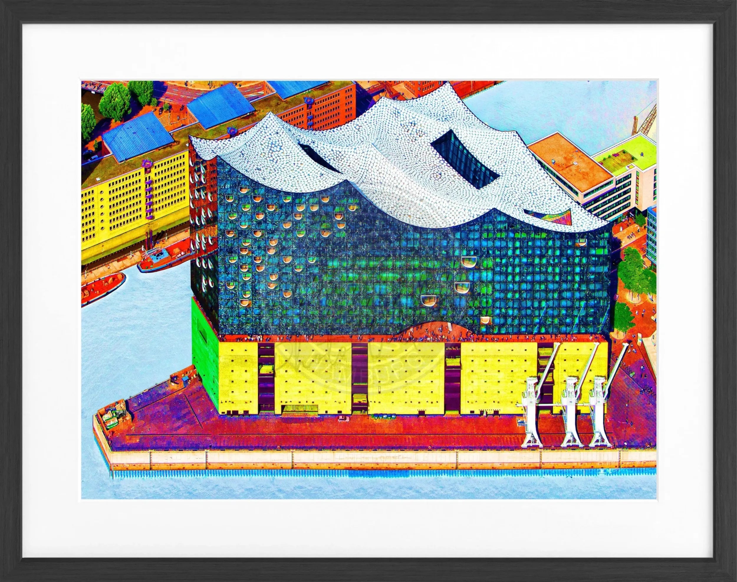 Hochwertiges Poster mit Rahmen von Cosman-Photocollection, Hamburg Elbphilharmonie, farbige Edition, 31x25cm