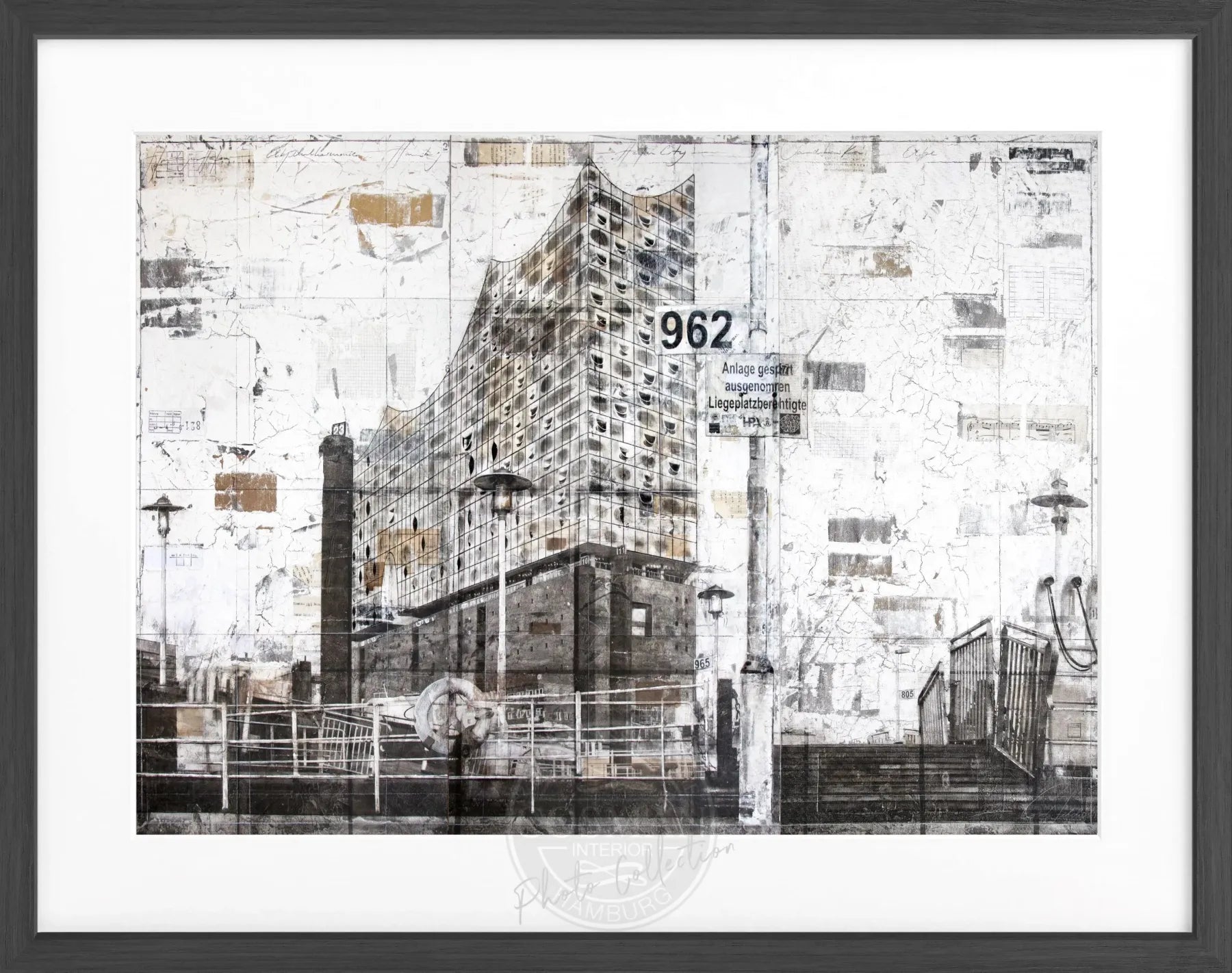 Schwarz-weiß Poster mit Rahmen der Elbphilharmonie Hamburg von Cosman-Photocollection, 31x25 cm, kunstvolles Musikarchitektur-Design