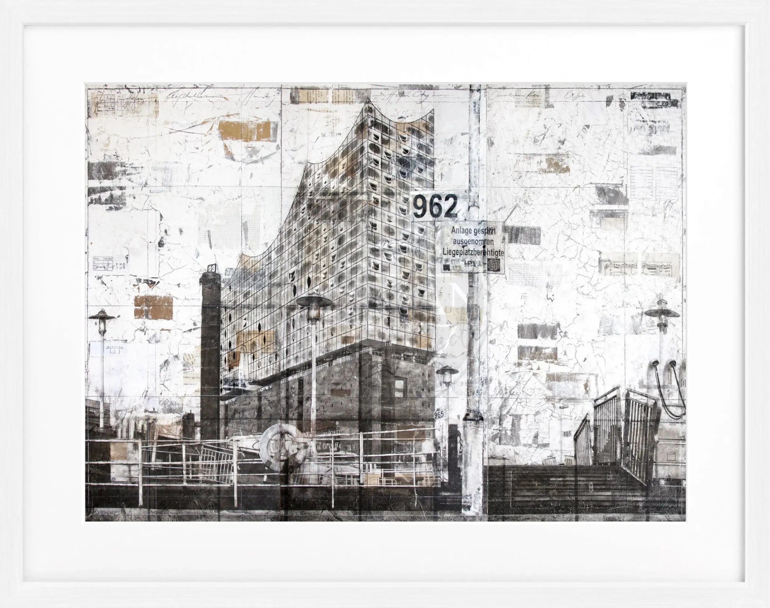 Schwarz-weiß Poster mit Rahmen der Elbphilharmonie Hamburg, von Cosman-Photocollection, Maße 31x25 cm