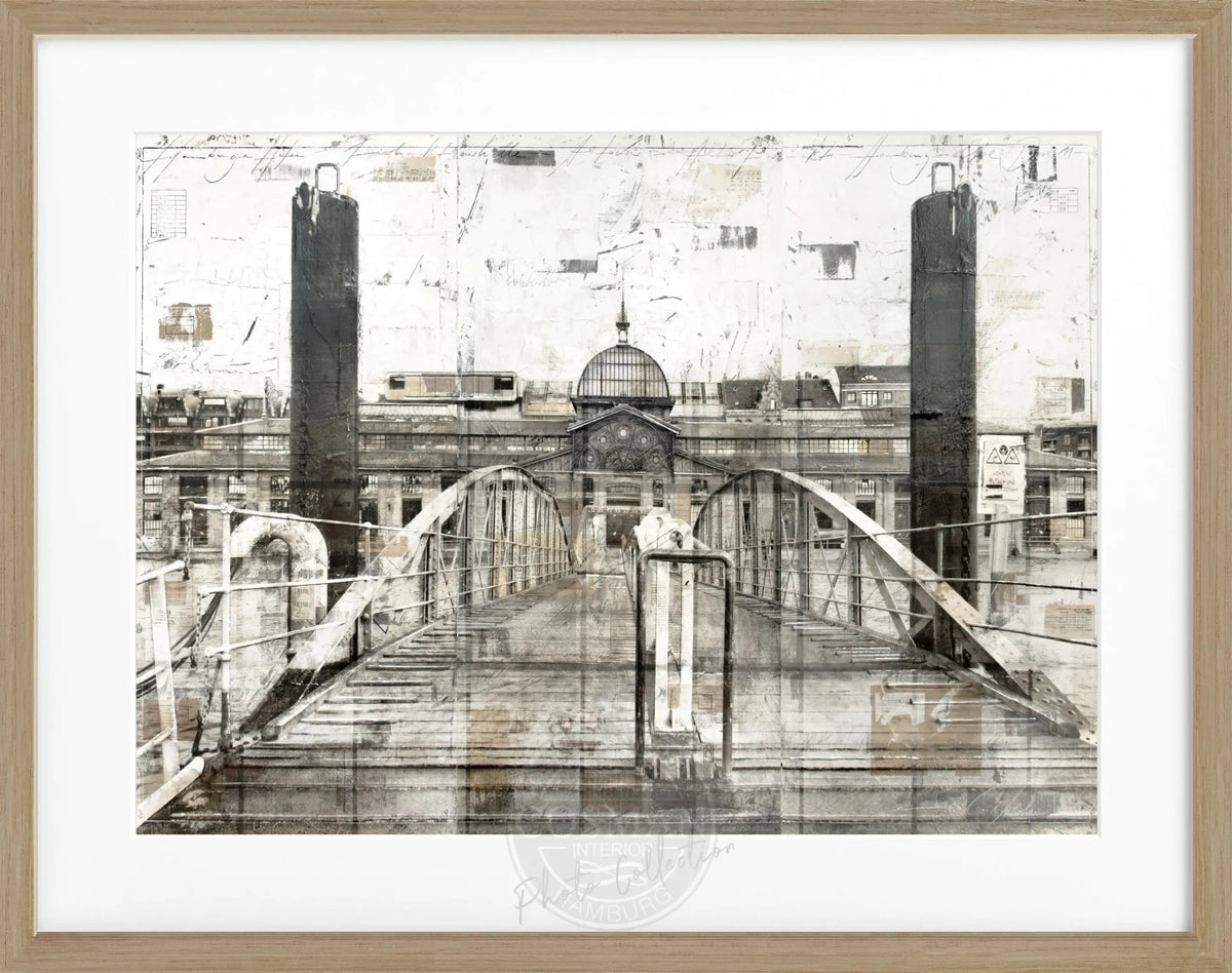 Schwarzweiß-Poster mit Rahmen, Fischauktionshalle Hamburg, von Cosman-Photocollection, 31x25 cm, Wanddekoration
