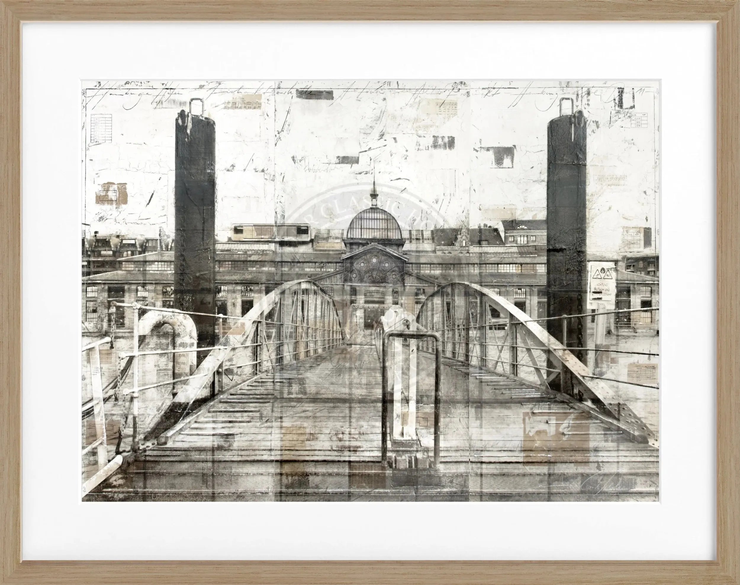 Schwarzweiß-Poster mit Rahmen, Fischauktionshalle Hamburg, von Cosman-Photocollection, 31x25 cm, Wanddekoration