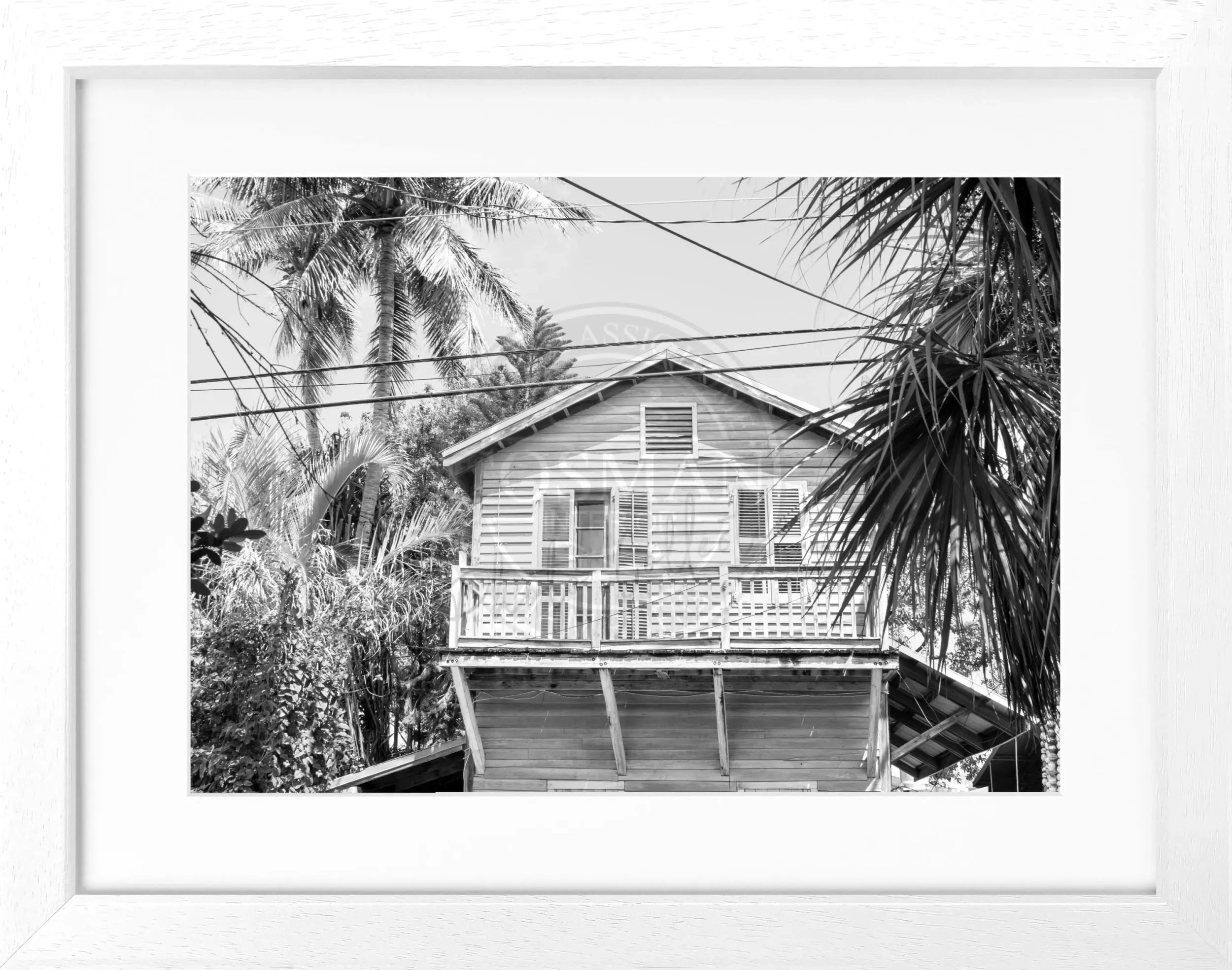 Schwarz gerahgter Poster mit Strandhaus-Motiv in Florida Key West, von Cosman-Photocollection, 31x25 cm