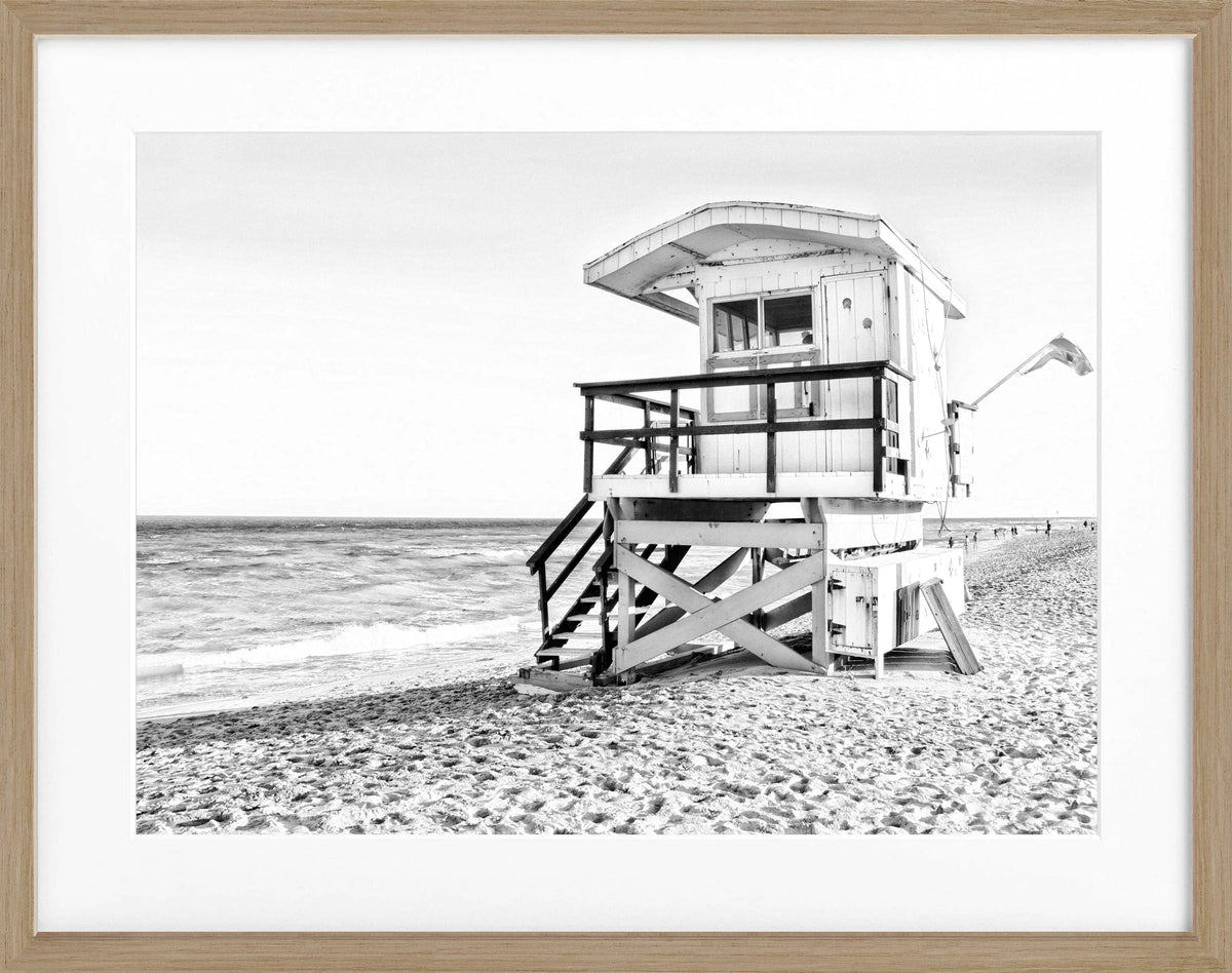 Schwarz-weiß Poster mit Rahmen von Miami Beach Florida, 31x25 cm, von Cosman-Photocollection, für Wanddekoration.