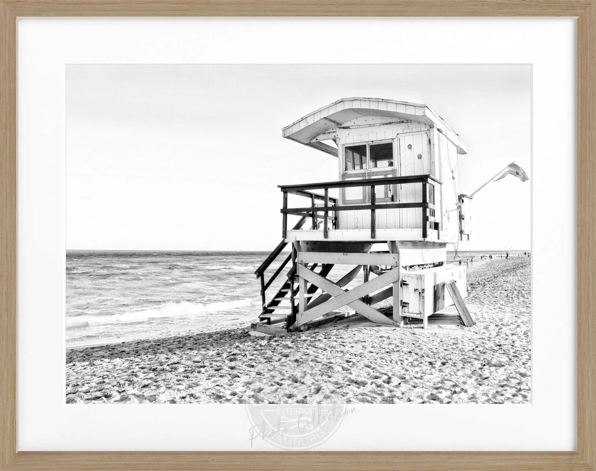 Schwarz-weiß Poster mit Rahmen von Miami Beach Florida, 31x25 cm, von Cosman-Photocollection, für Wanddekoration.