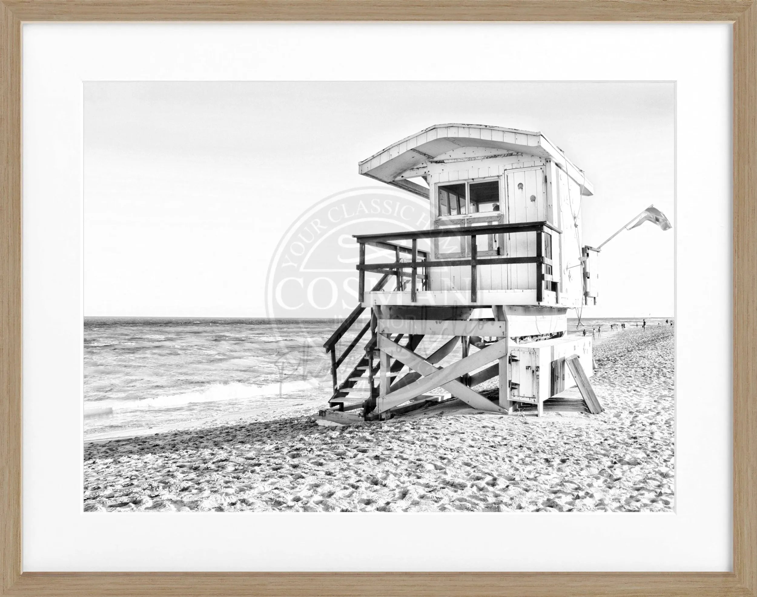 Schwarz-weiß Poster mit Rahmen von Miami Beach Florida, 31x25 cm, von Cosman-Photocollection, für Wanddekoration.