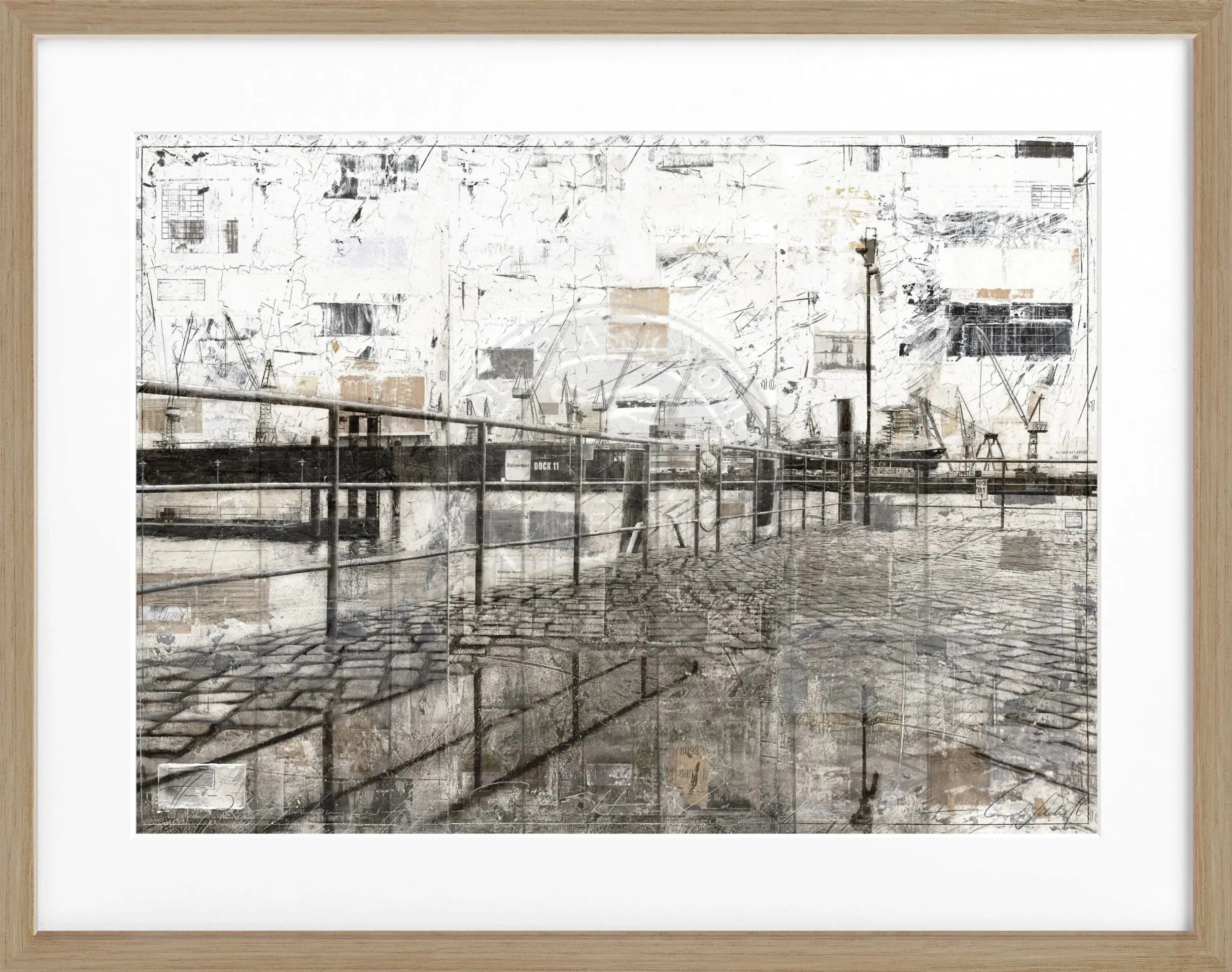 Schwarz eingerahmtes Hafen Hamburg Poster von Cosman-Photocollection, 31x25cm, mit maritime Hafenansicht.