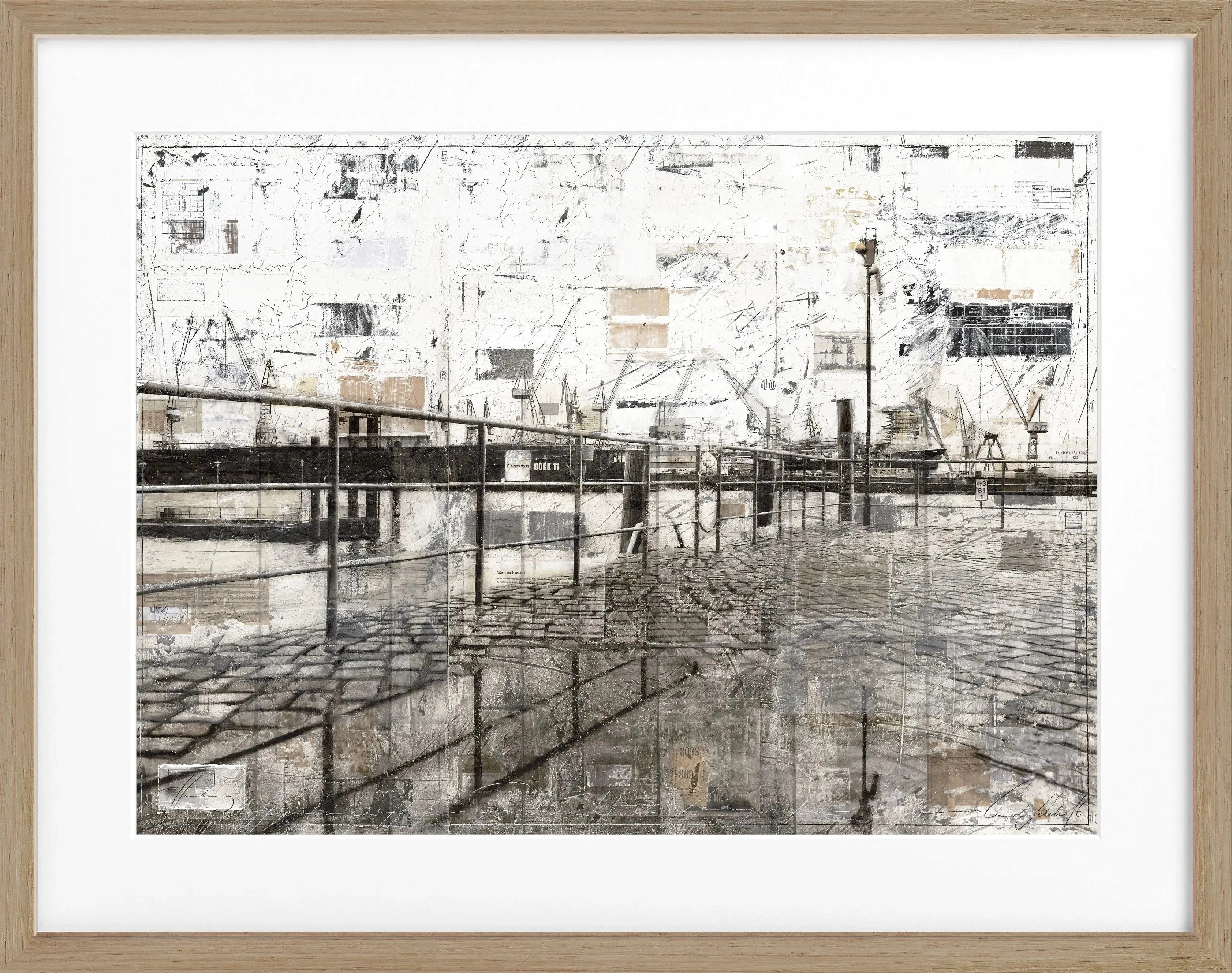 Schwarz eingerahmtes Hafen Hamburg Poster von Cosman-Photocollection, 31x25cm, mit maritime Hafenansicht.