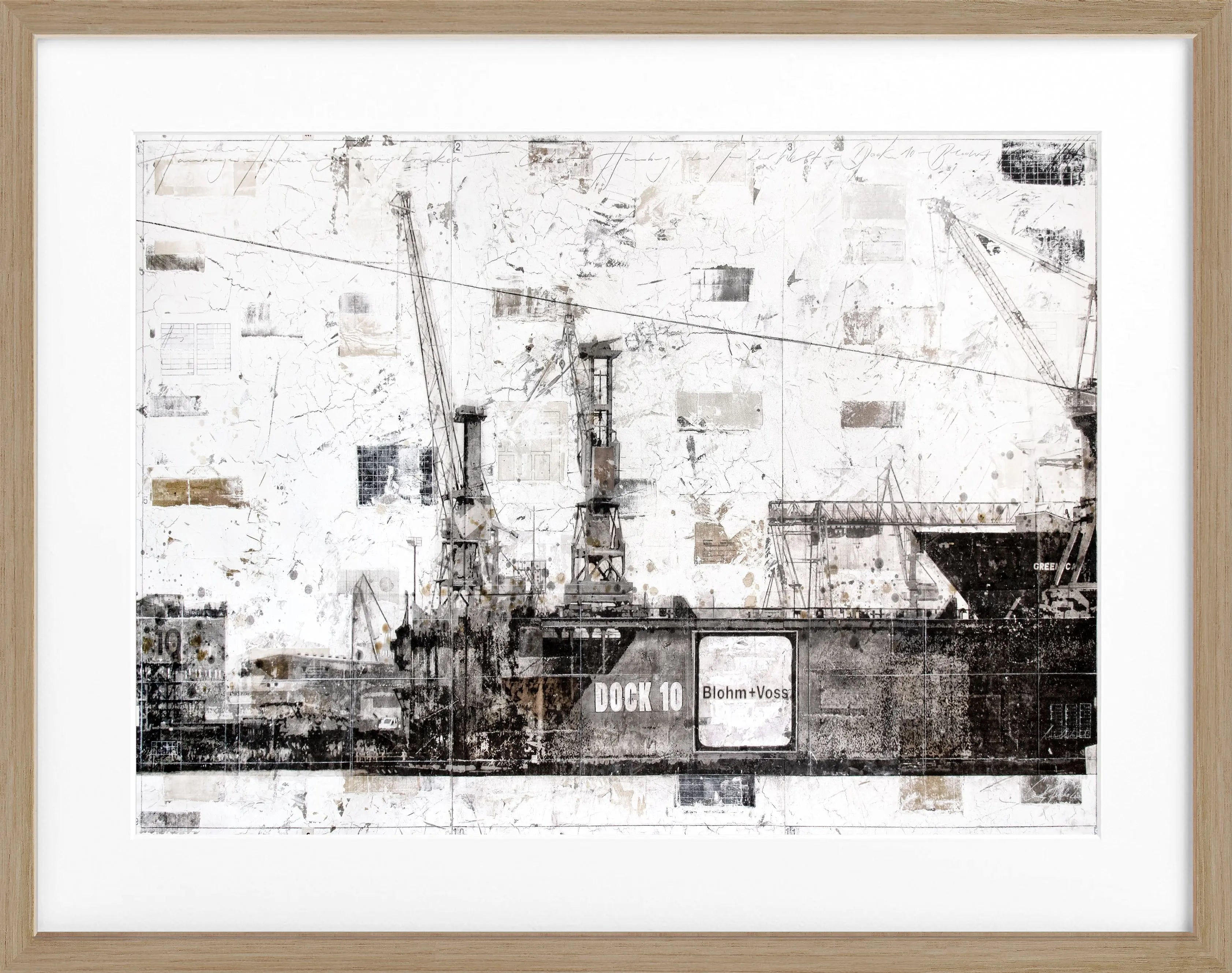 Schwarz-weiß Poster mit Rahmen von Hamburg Dock 10 GM09 von Cosman-Photocollection, 31x25cm, maritime Stadtansicht