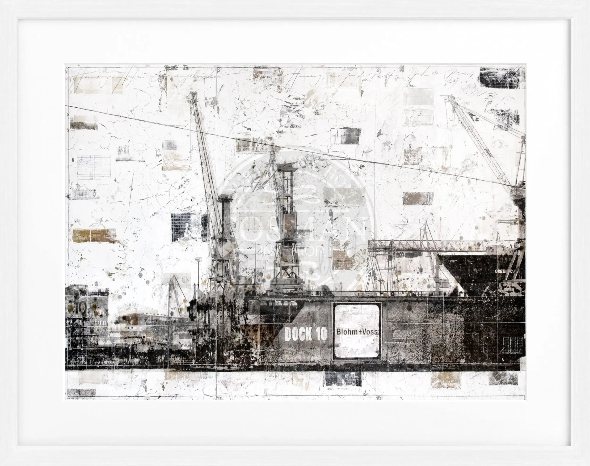 Schwarzes Hamburg Dock Poster mit 10 cm Rahmen von Cosman-Photocollection, 31x25 cm, modernes Wandbild