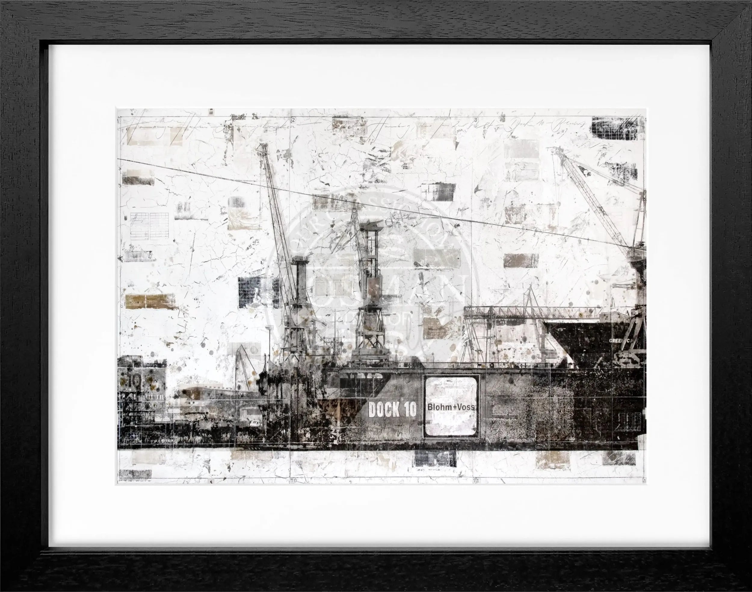 Schwarzweiß-Poster mit Rahmen, Hamburg Dock 10, von Cosman-Photocollection, 31x25 cm, Wanddekoration im modernen Stil