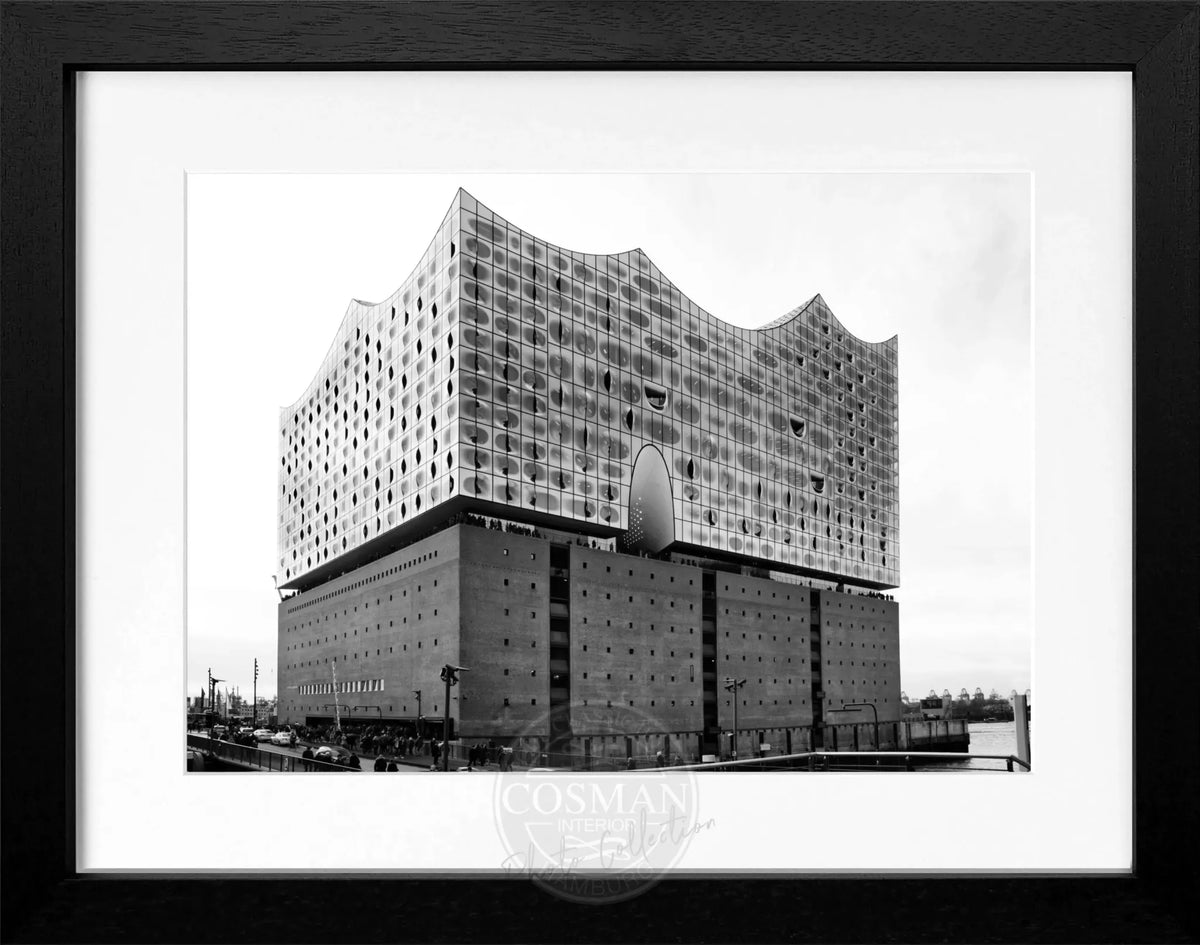 Schwarzweiß-Poster mit Rahmen von Cosman-Photocollection, Hamburg Elbphilharmonie, 31x25 cm, Wanddekoration