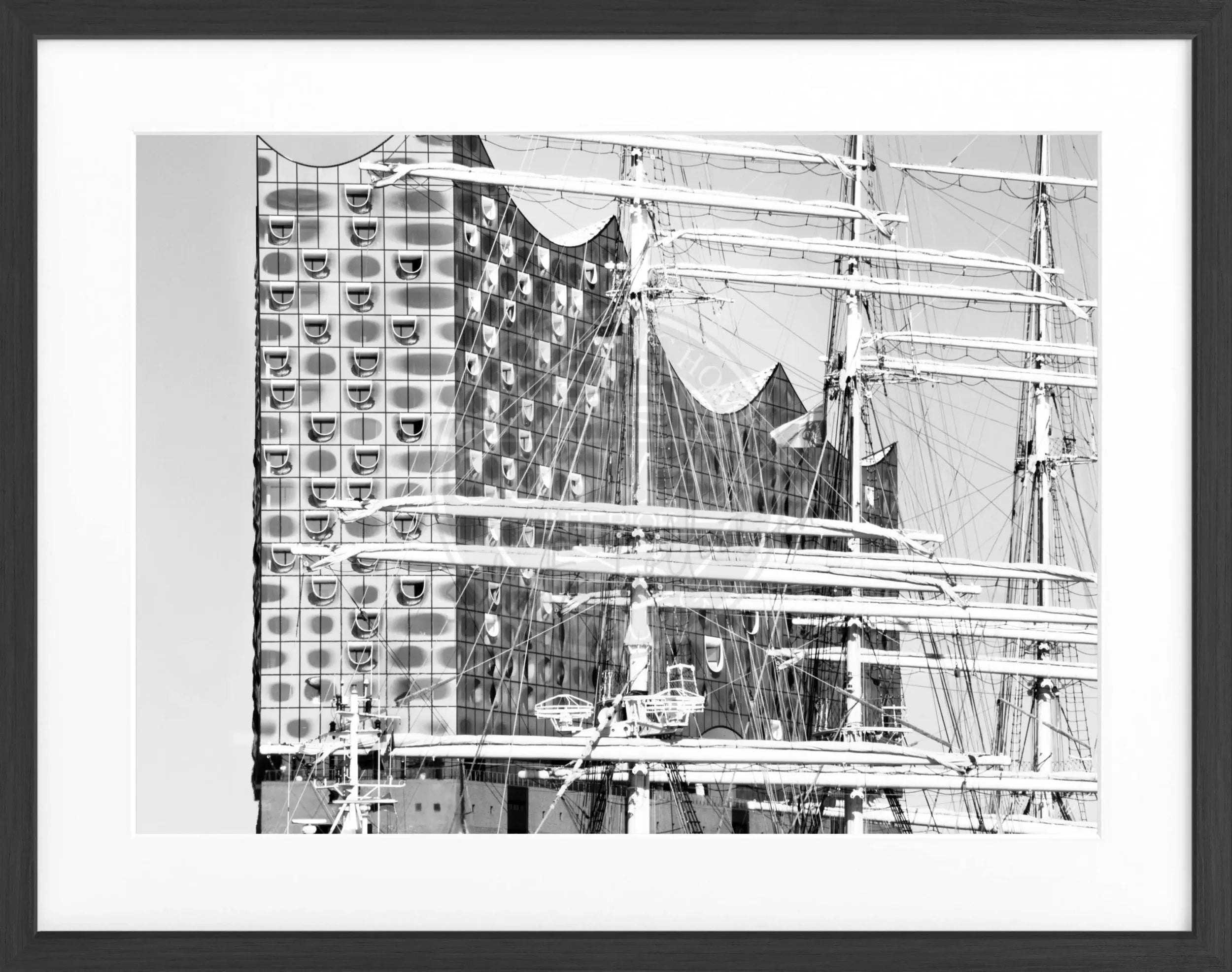 Schwarz-weißer Poster mit Rahmen von Cosman-Photocollection, Hamburg Elbphilharmonie, 31x25cm, Kunst und Architektur.