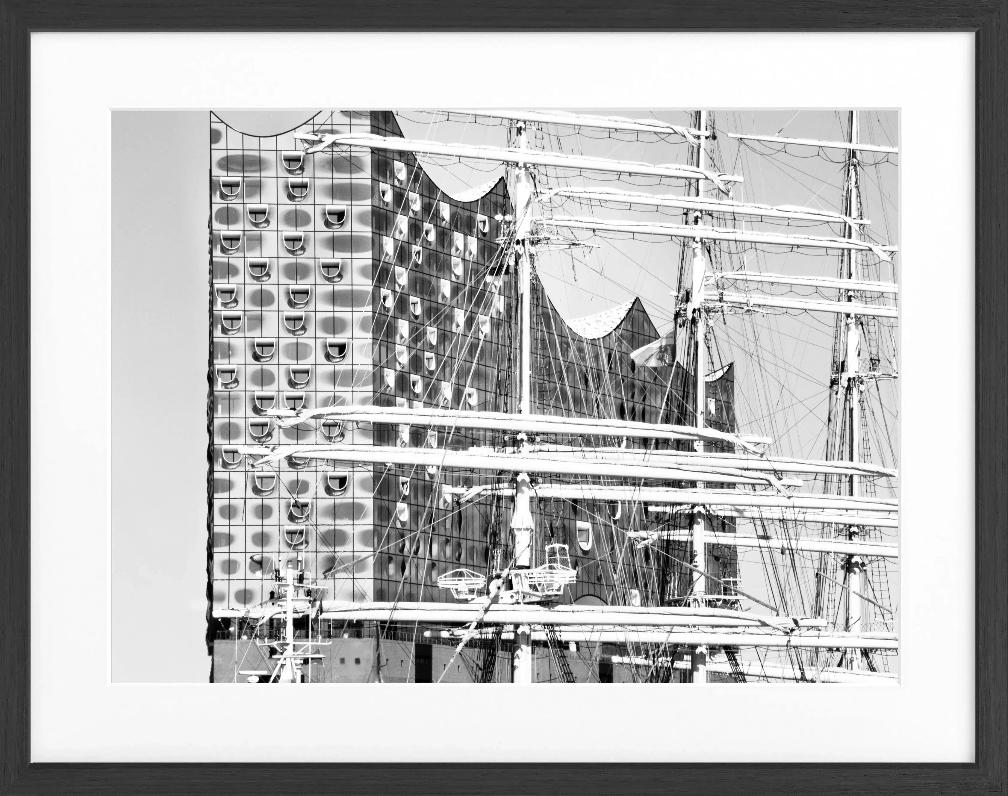 Schwarz-weißer Poster mit Rahmen von Cosman-Photocollection, Hamburg Elbphilharmonie, 31x25cm, Kunst und Architektur.