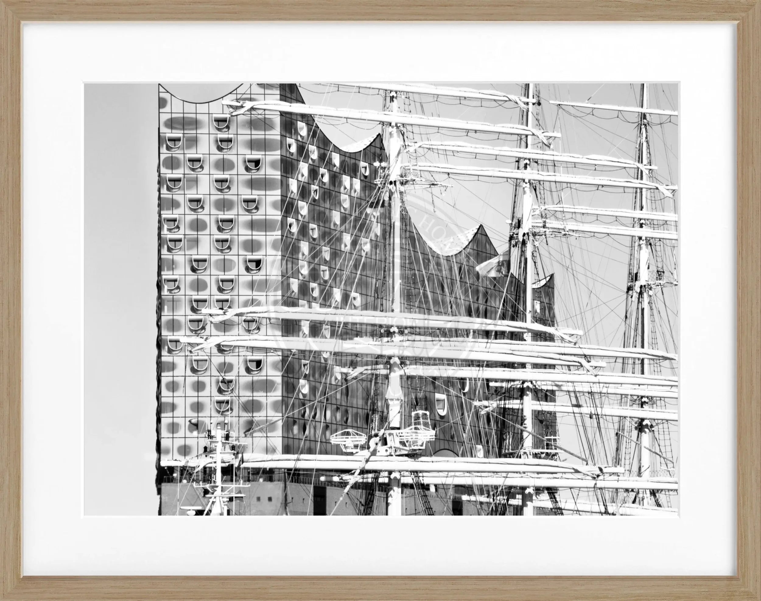 Schwarz-weiß Poster mit Rahmen von Hamburg Elbphilharmonie, 31x25cm, von Cosman-Photocollection, detailreiche Stadtansicht
