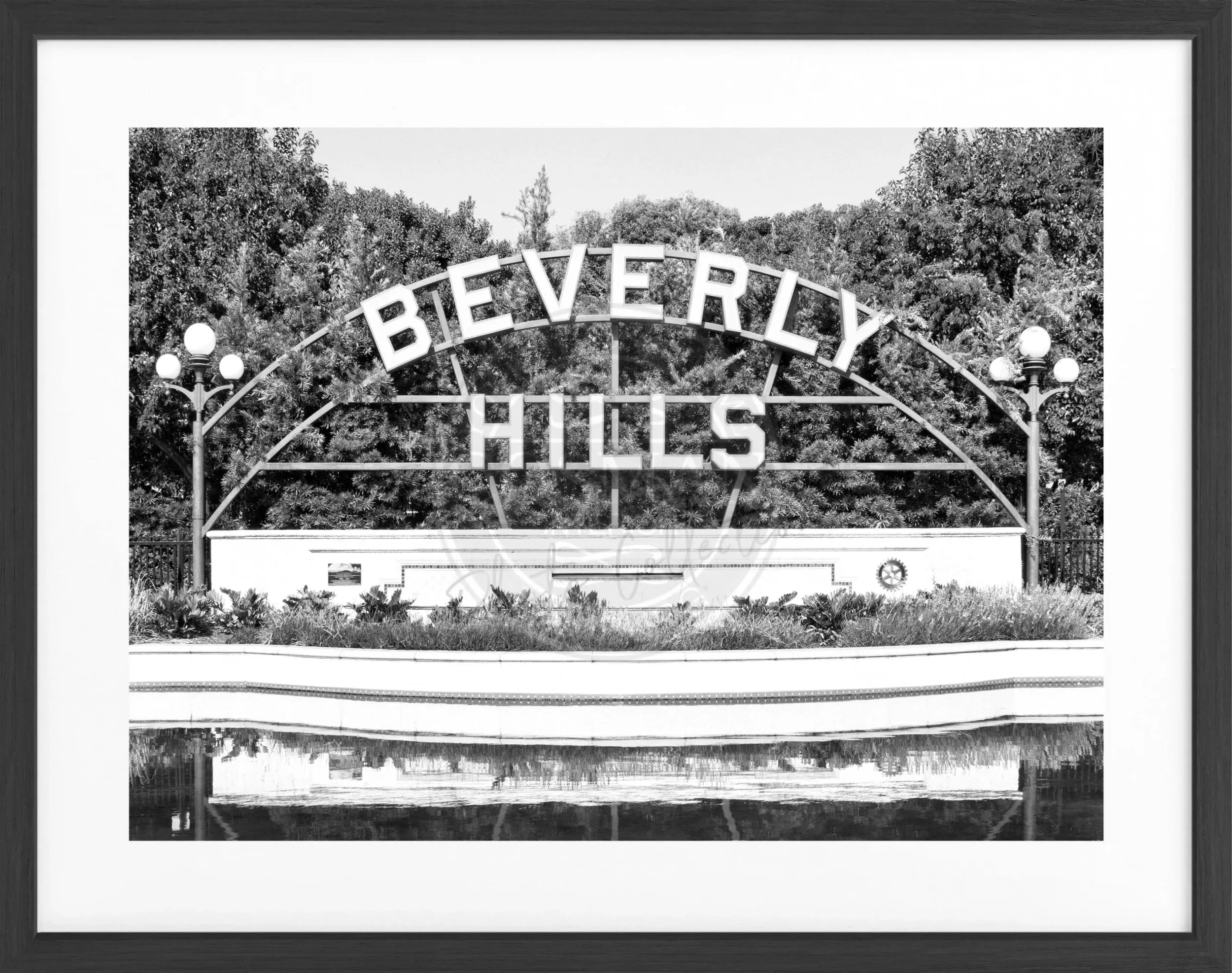 Schwarzweiß-Poster mit Rahmen, Kalifornien Beverly Hills Schild, Cosman-Photocollection, Wanddekoration, 31x25 cm