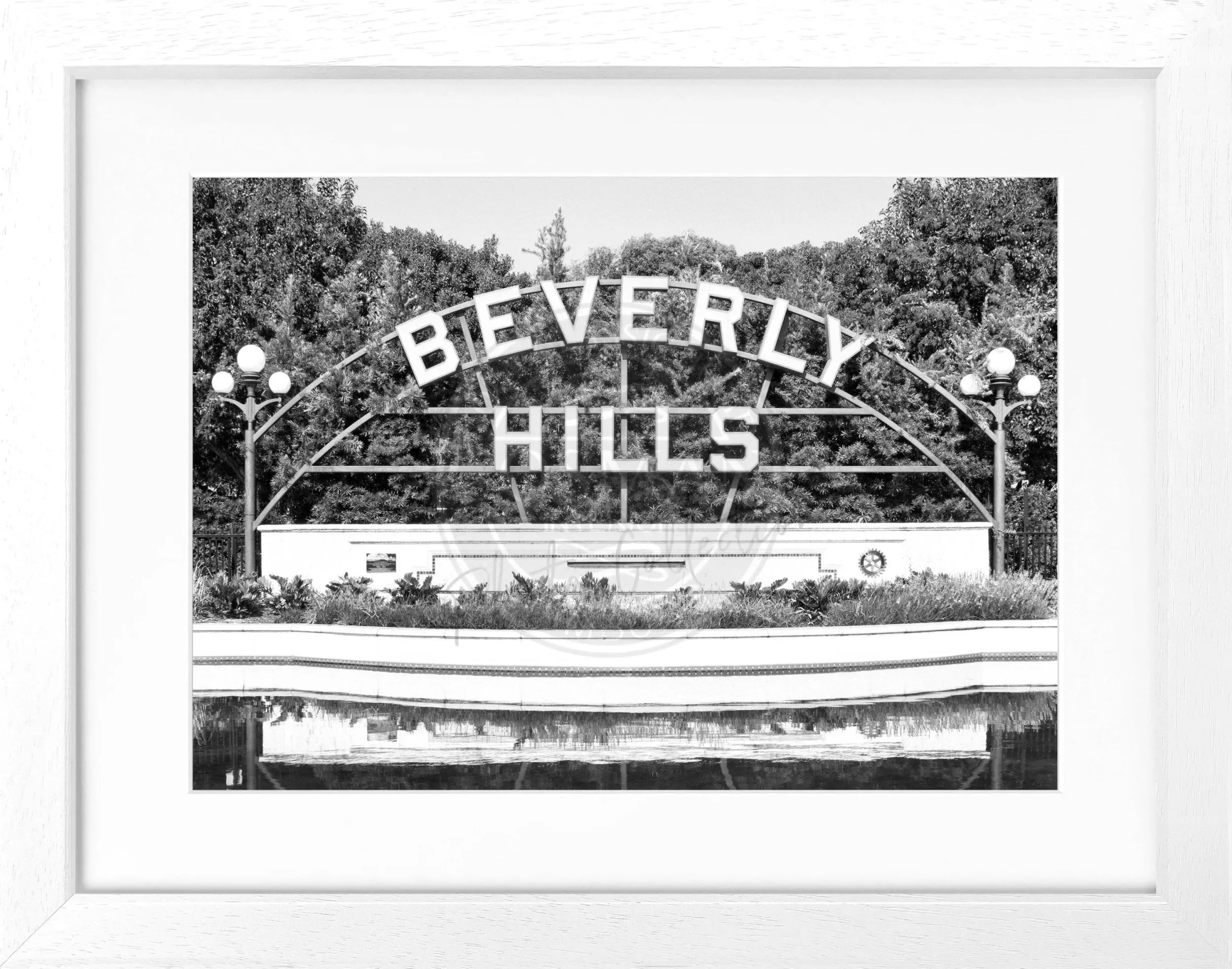 Schwarzer Poster mit Rahmen, Kalifornien Beverly Hills Sign, von Cosman-Photocollection, 31x25cm, Wanddekoration
