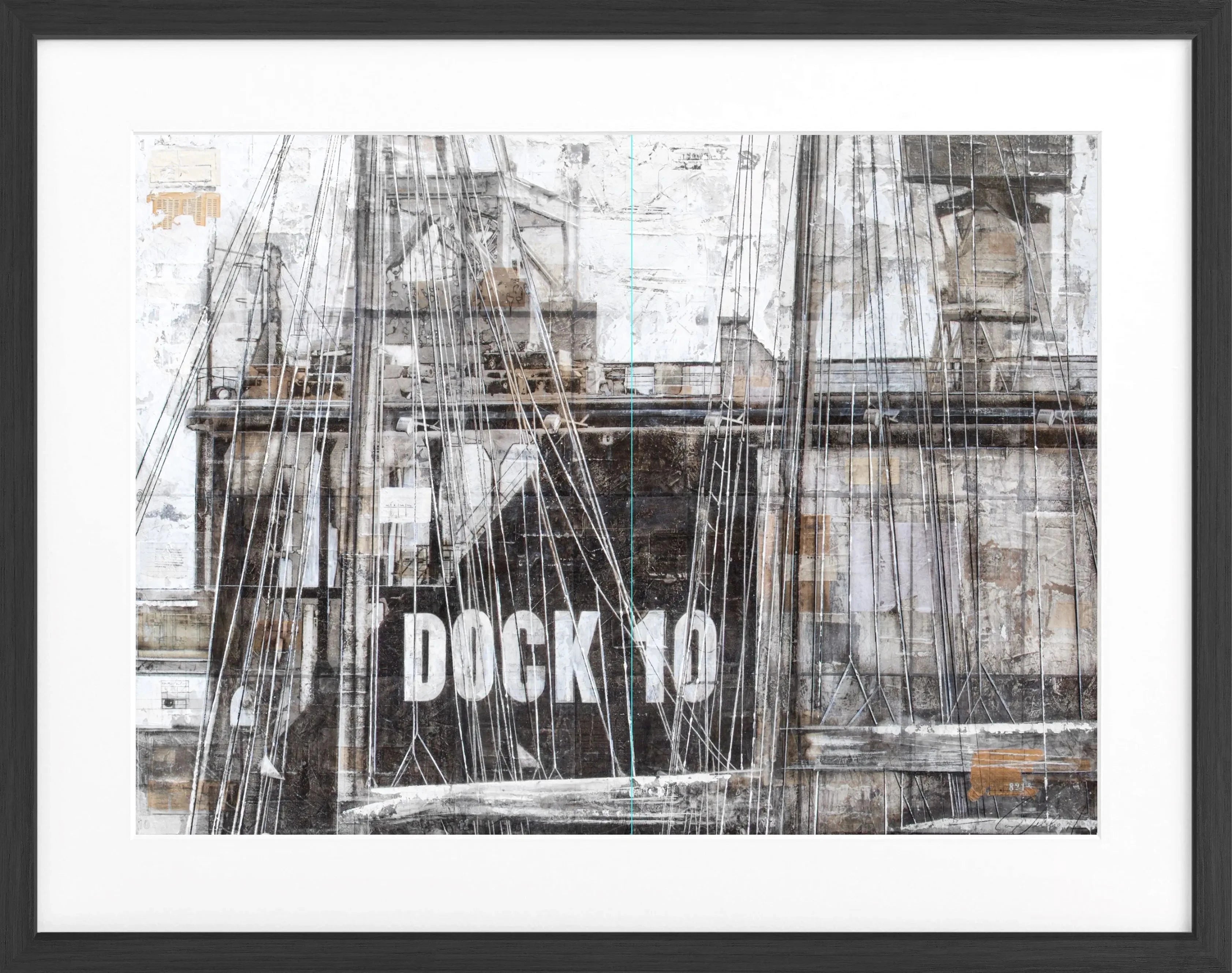 Schwarz-weiß Poster mit Rahmen von Cosman-Photocollection, Hamburg Hafen Dock 10, Kunstprint, 31x25 cm