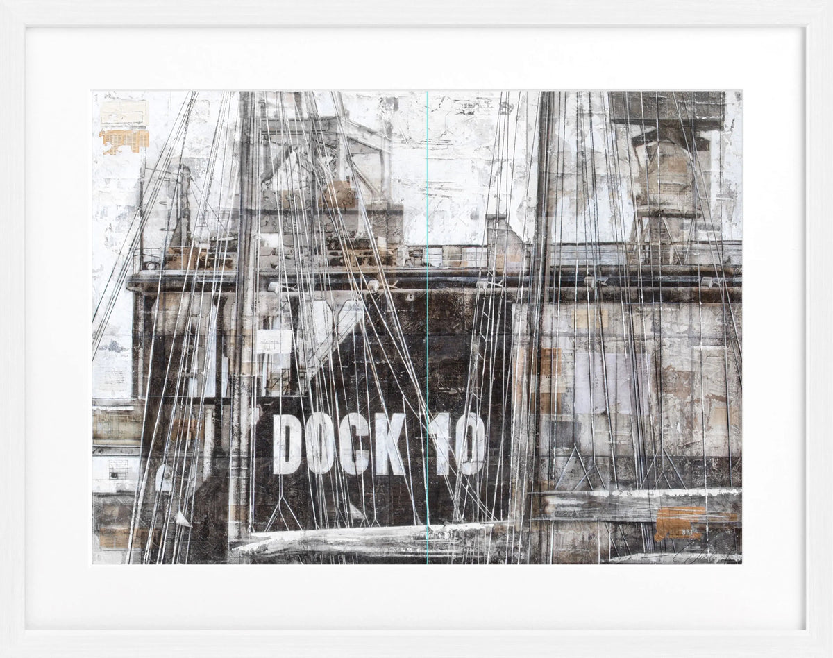 Schwarz-weiß Poster mit Rahmen von Cosman-Photocollection, Hamburg Hafen ’Dock 10’, Kunst, 31x25cm, Wanddekoration