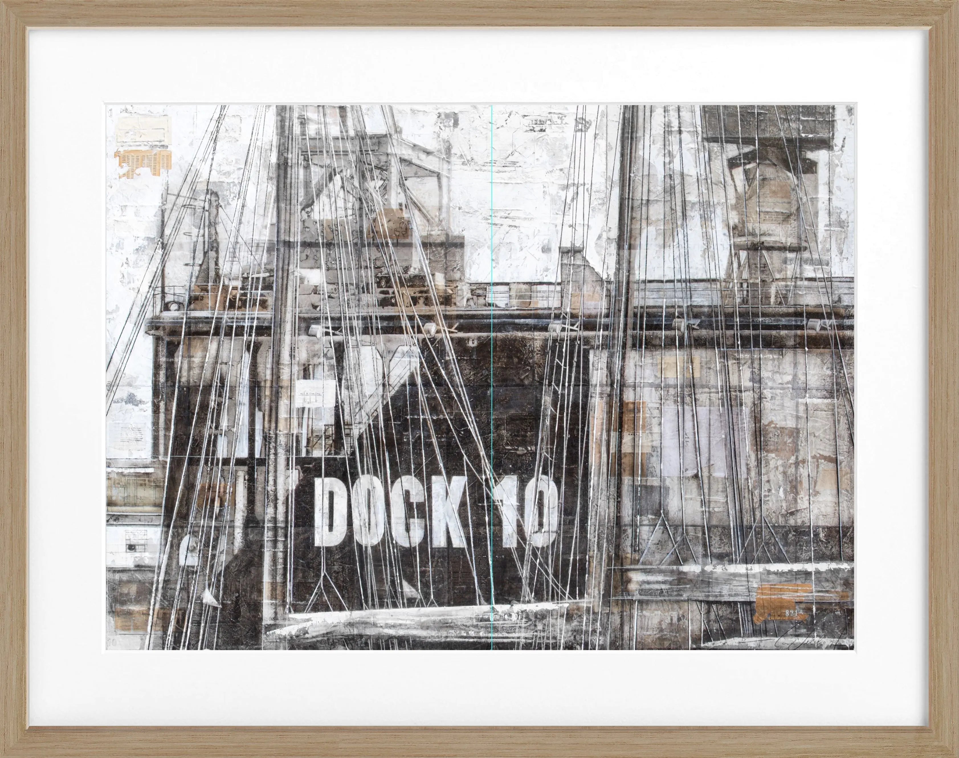 Schwarz-weiß Poster mit Rahmen, Kunst Hamburg Hafen Dock 10, von Cosman-Photocollection, 31x25 cm, maritimes Stadtbild