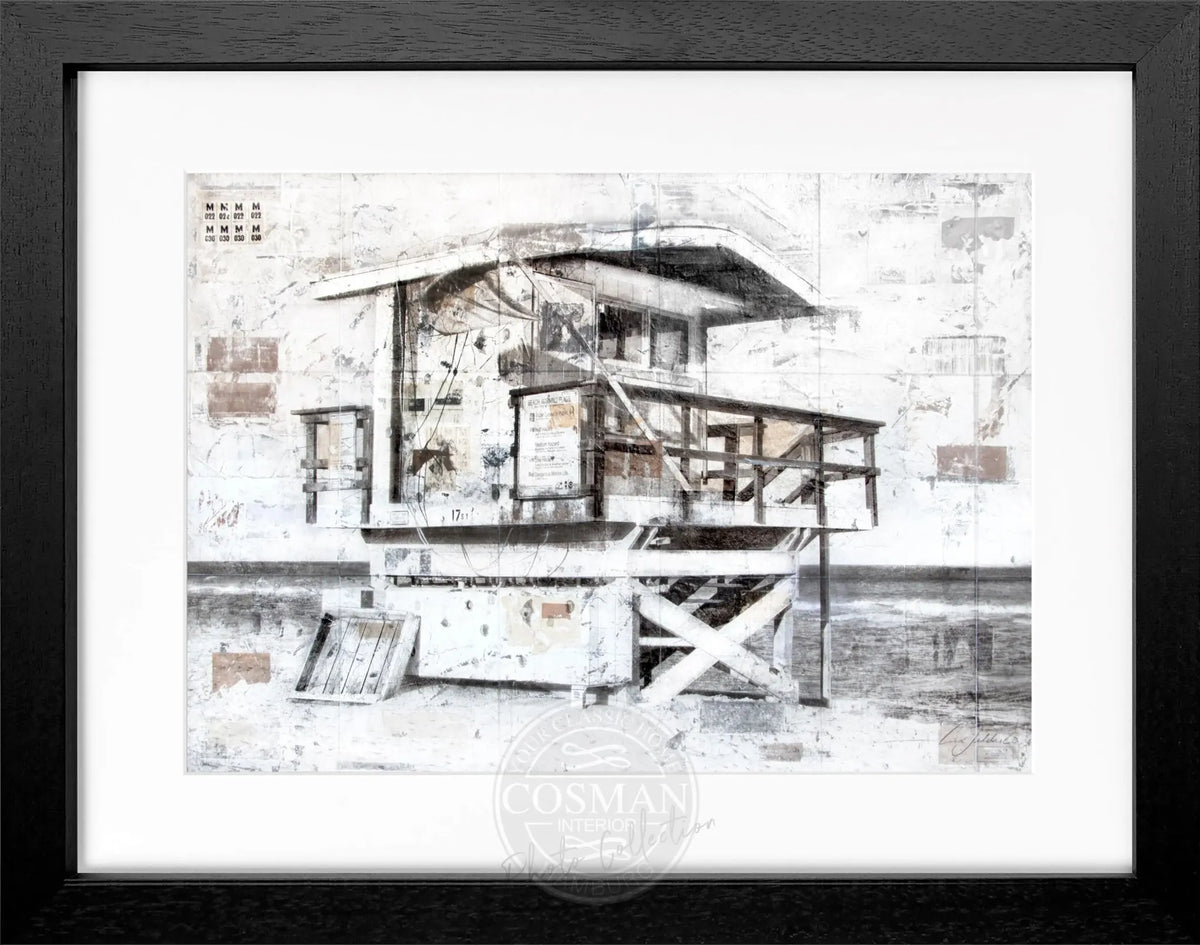 Poster mit Rahmen „Lifeguard“ Florida Miami Beach von Cosman-Photocollection, 31x25cm, schwarz, lebendiges Strandmotiv